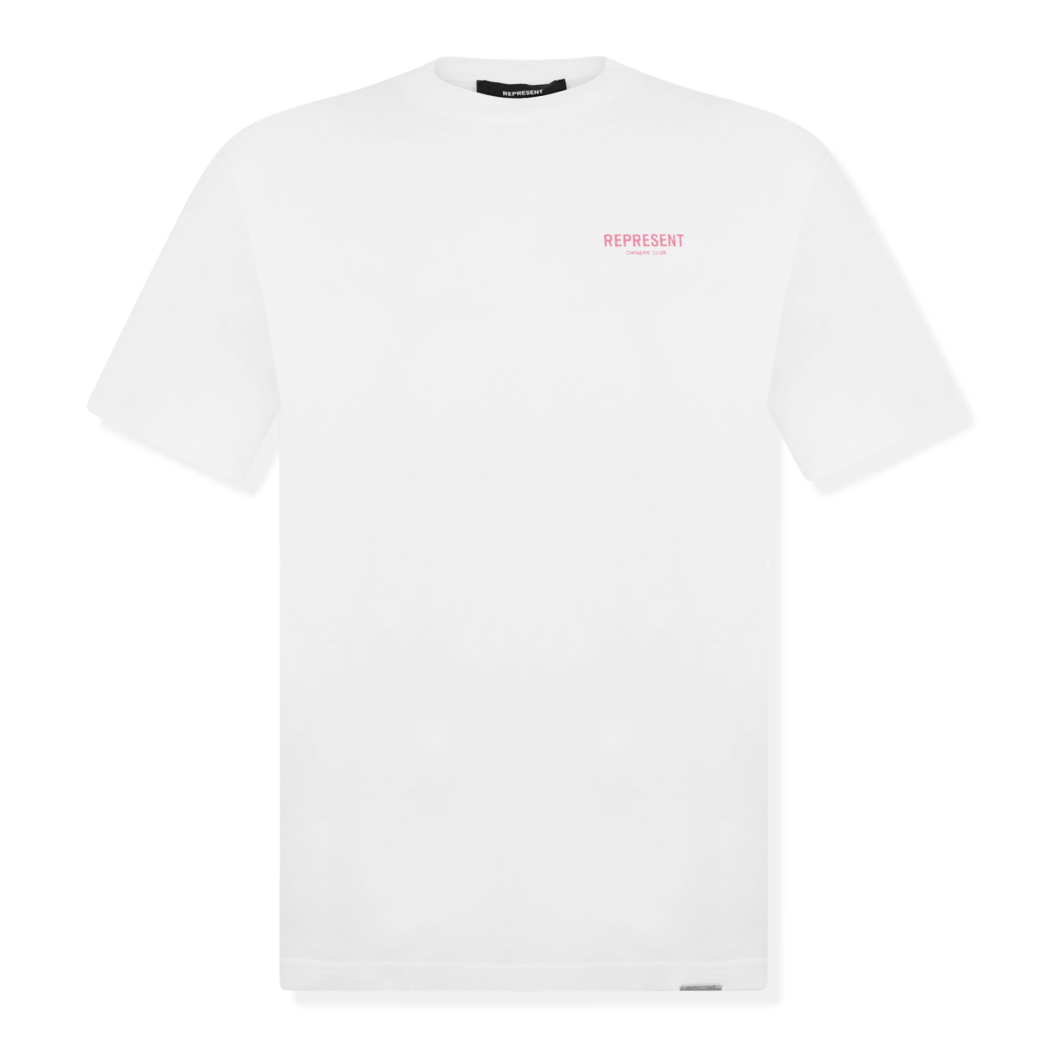 Front view of Represent Owners Club Flat White Bubblegum T Shirt W05149-72