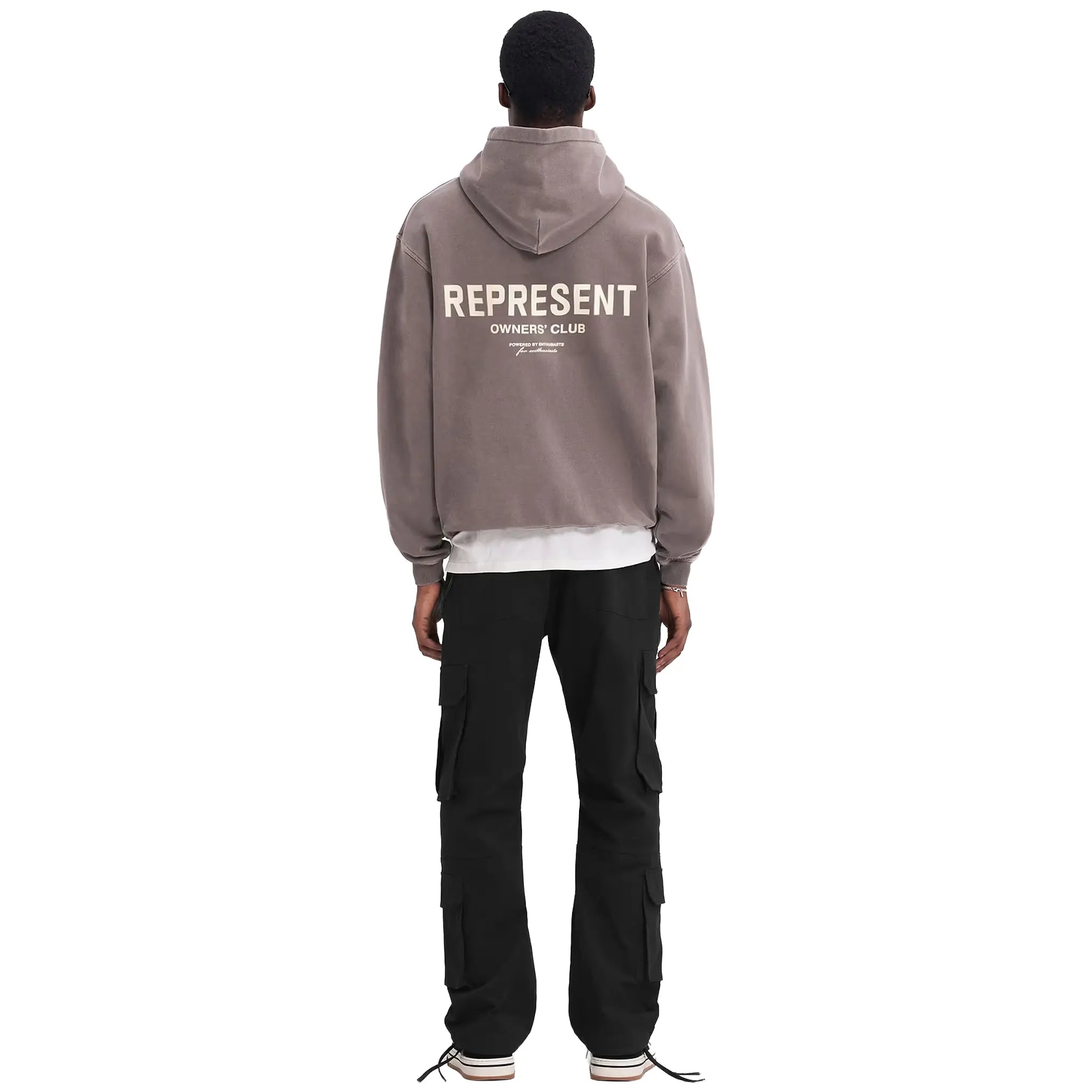 Model Back View of Represent Owners Club Fog Hoodie MH4004-292