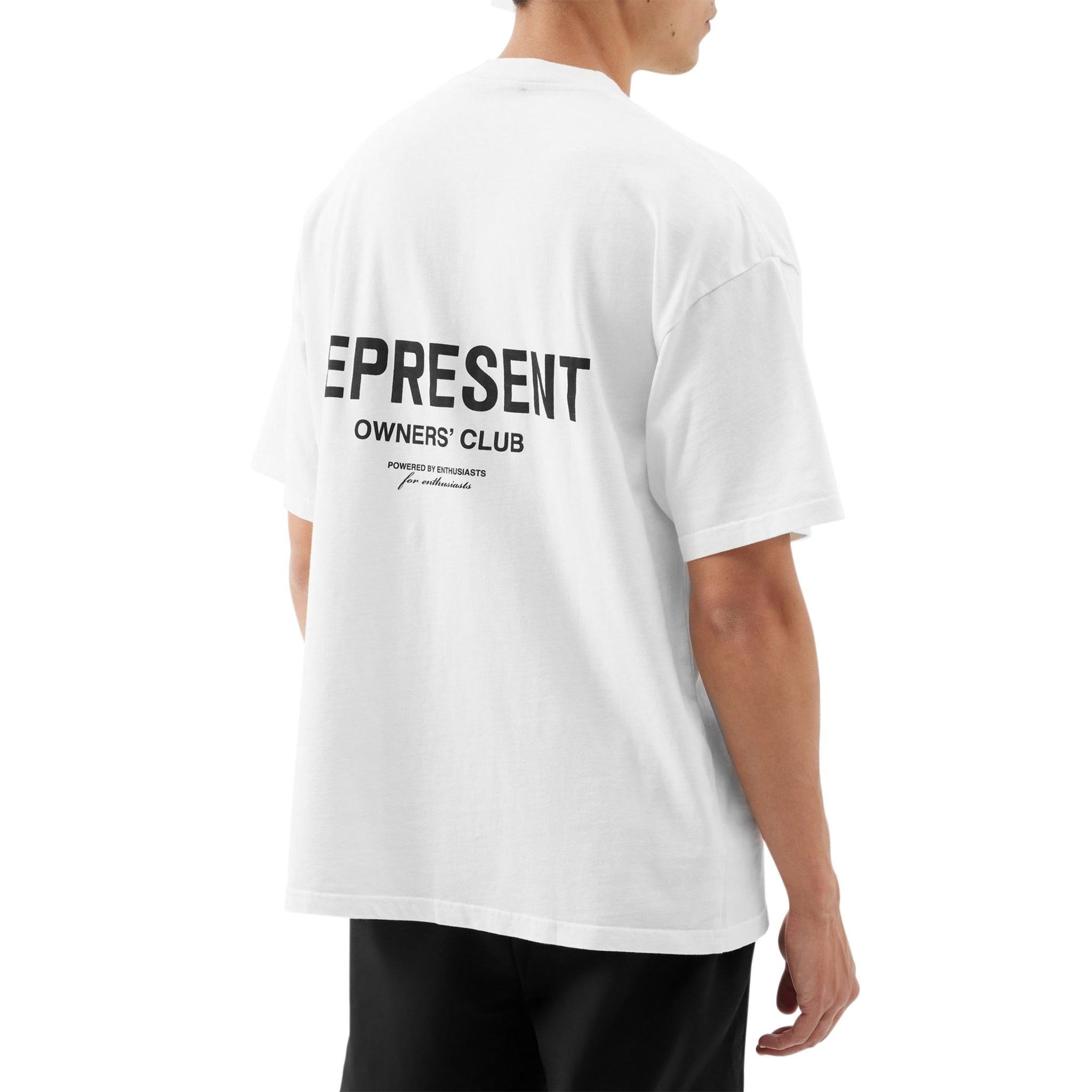 Model back view of Represent Owners Club White T Shirt M05149-01