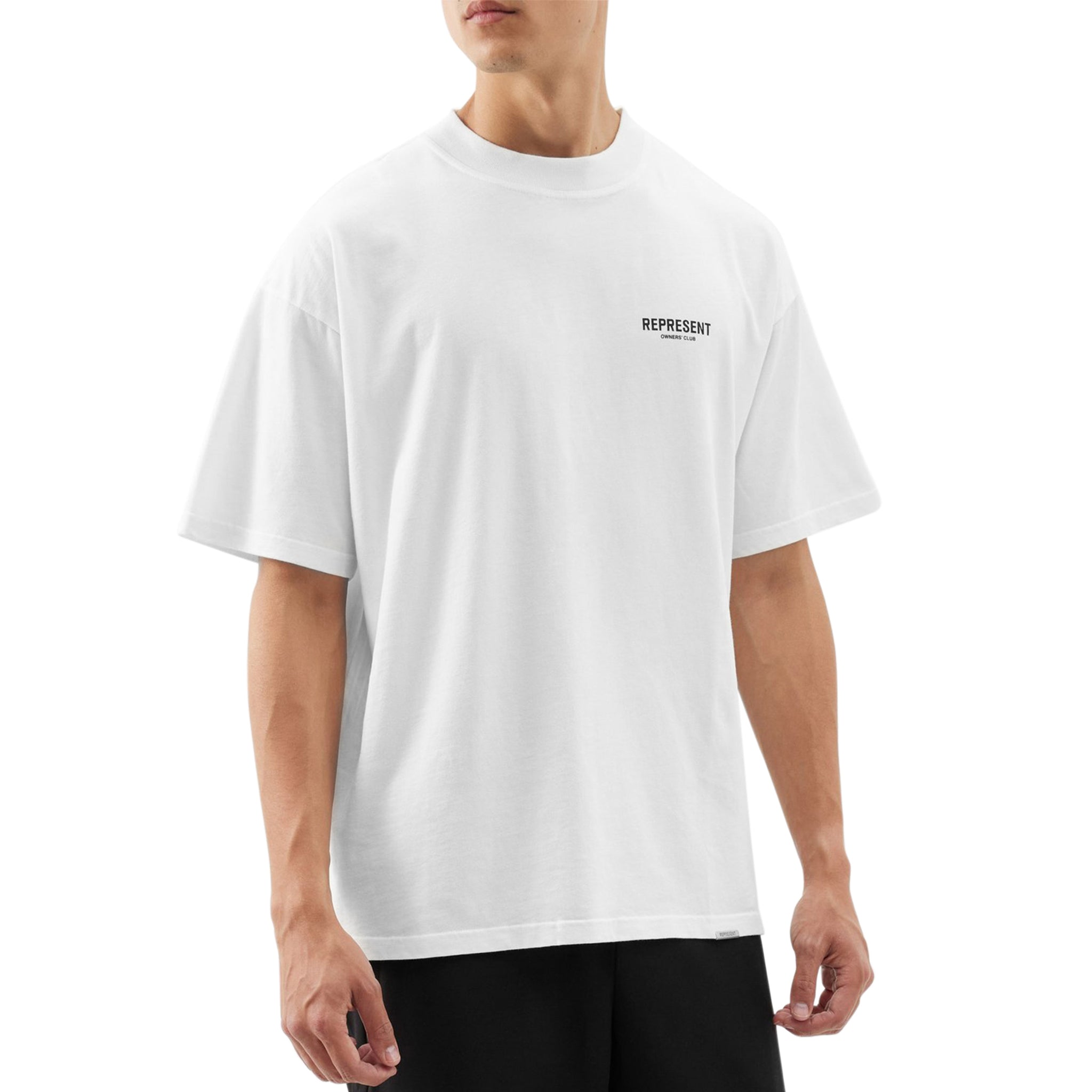 Model front view of Represent Owners Club White T Shirt M05149-01