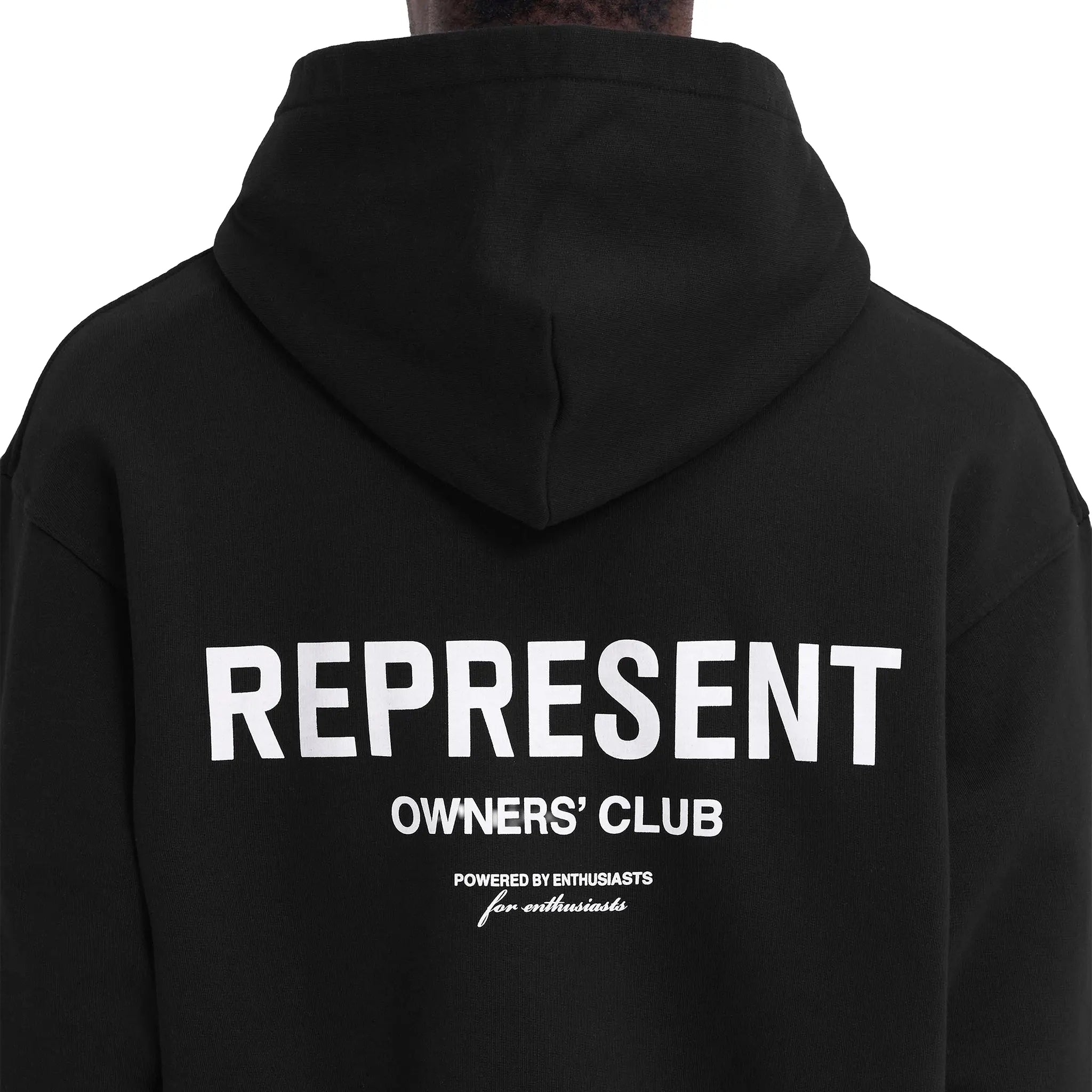 Detailed Back View of Represent Owners Club Zip-Up Black Hoodie OCM41122-001