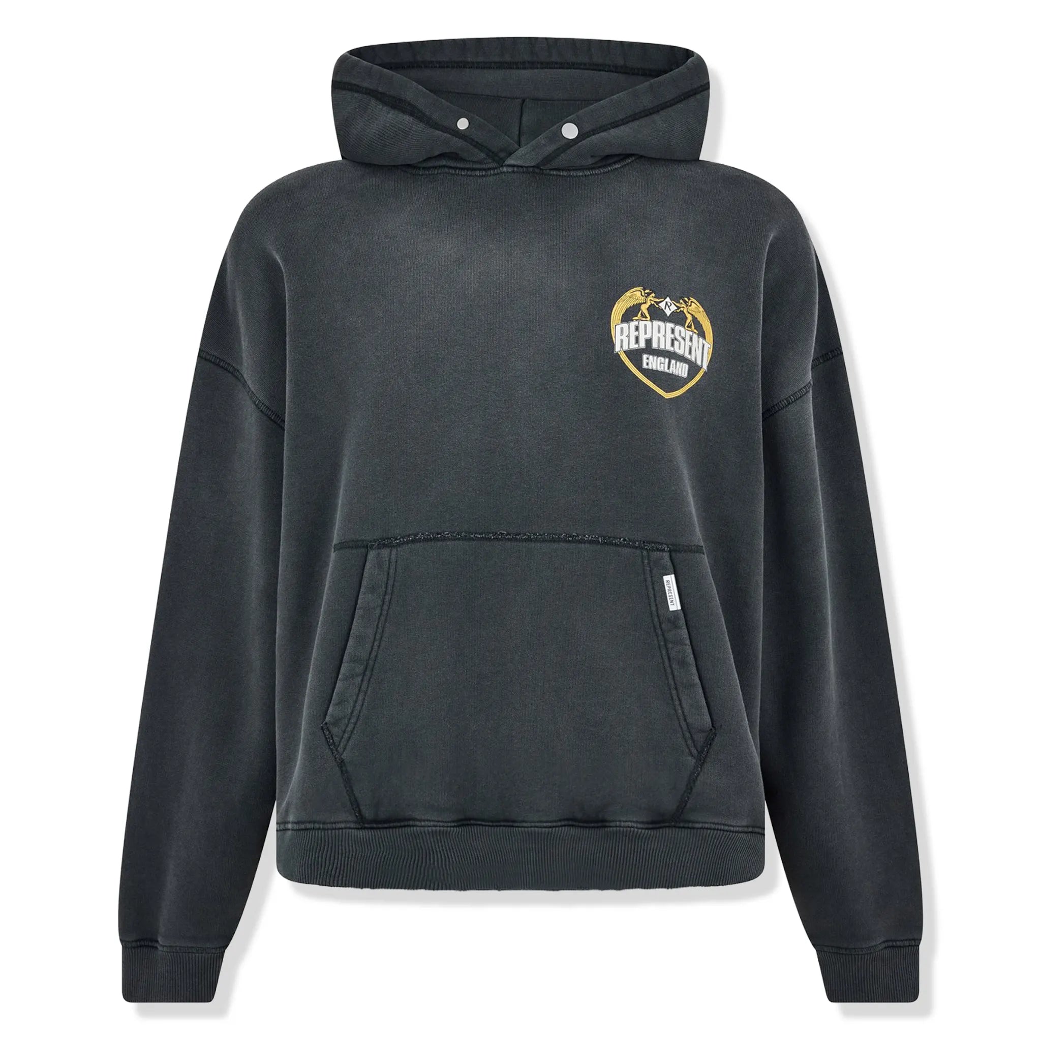 Front View of Represent Rep Angel Border Oth Stained Black Hoodie