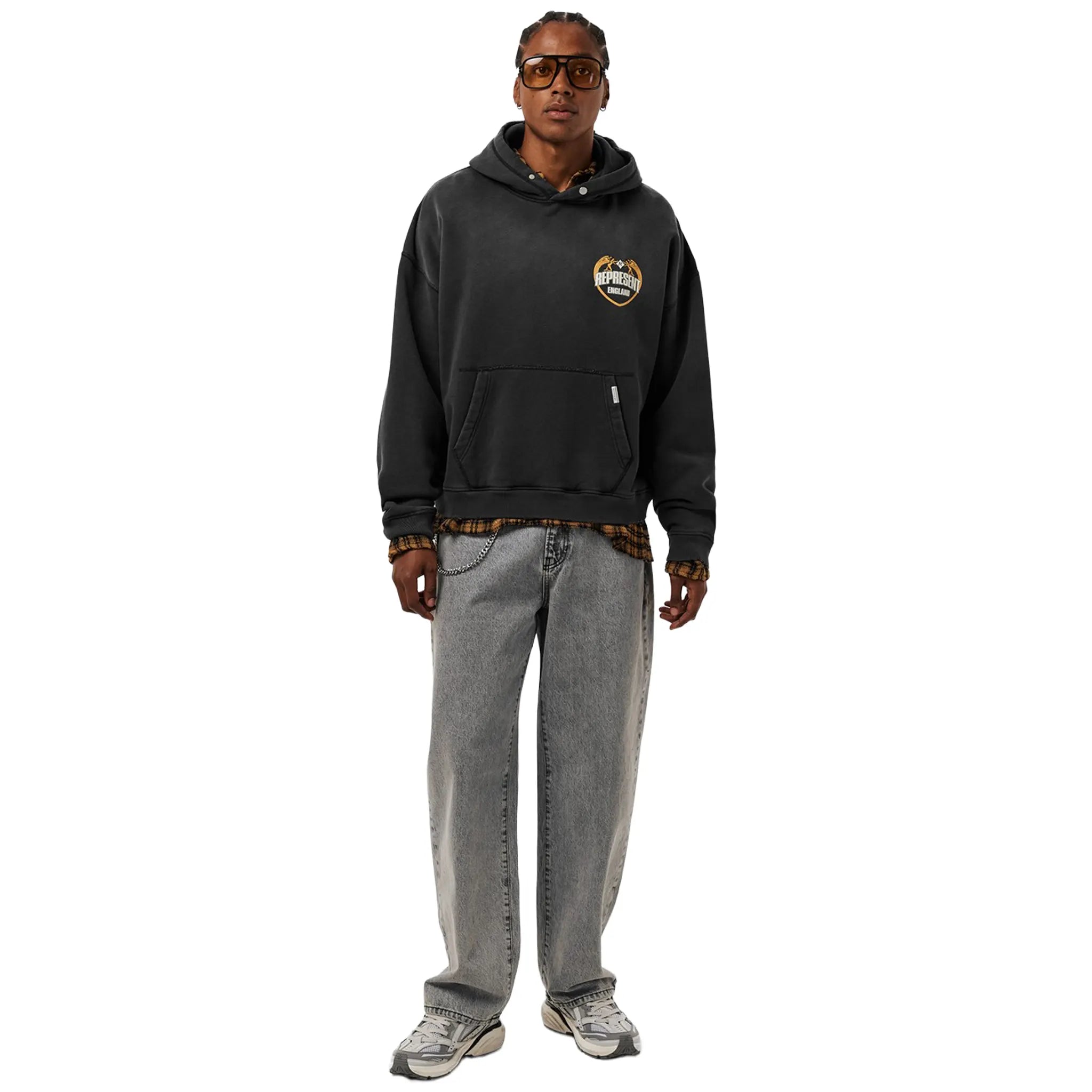 Front View of Represent Rep Angel Border Oth Stained Black Hoodie