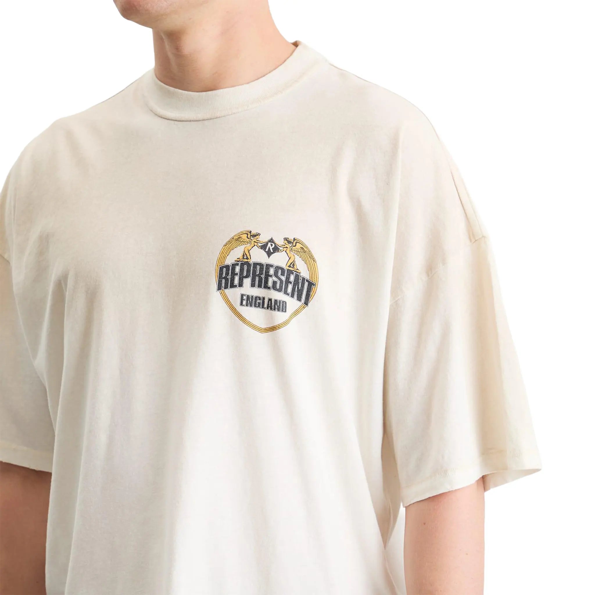 Detailed Front View of Represent Rep Angel Border White T Shirt