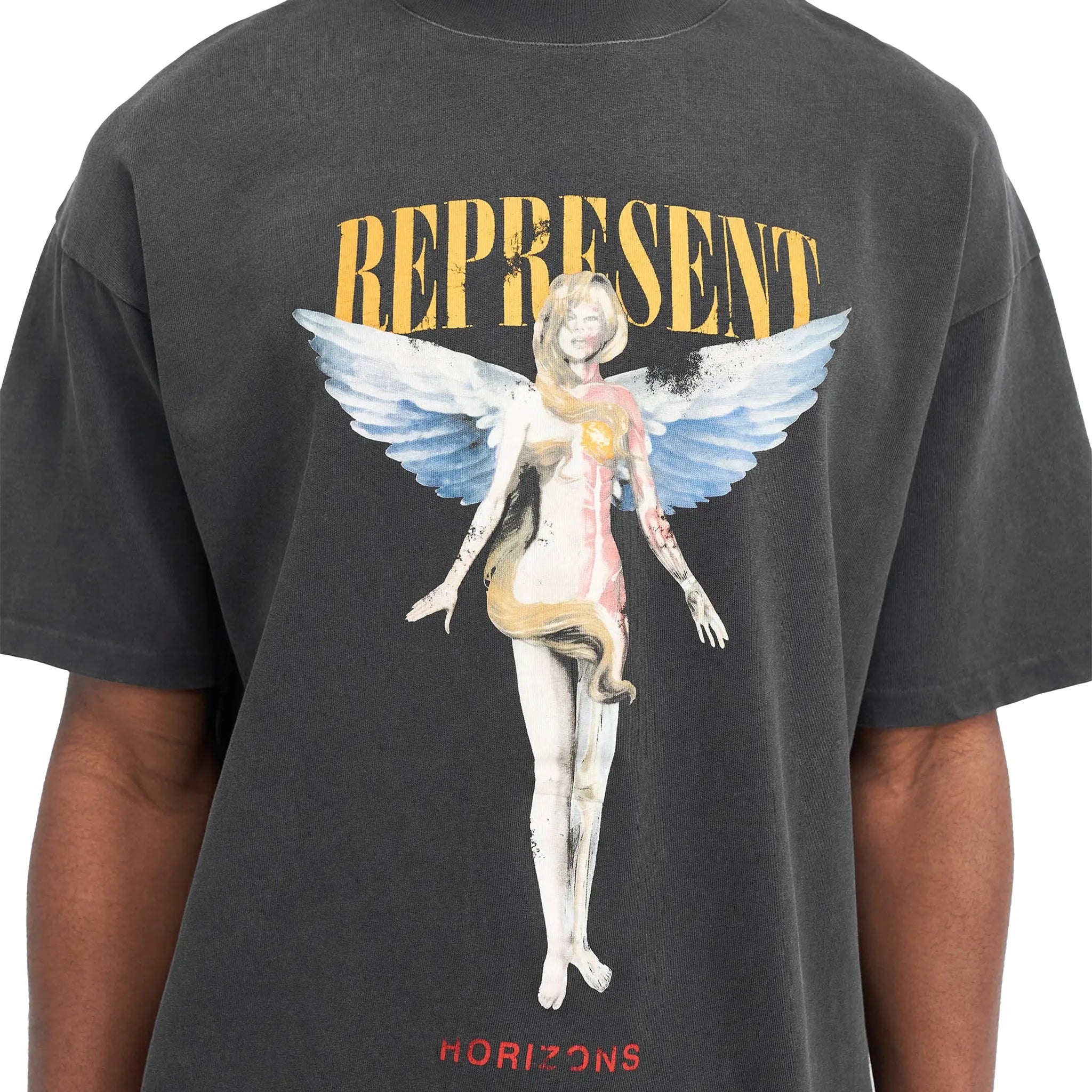 Front Detail view of Represent Rep Reborn Aged Black T Shirt MLM434-444