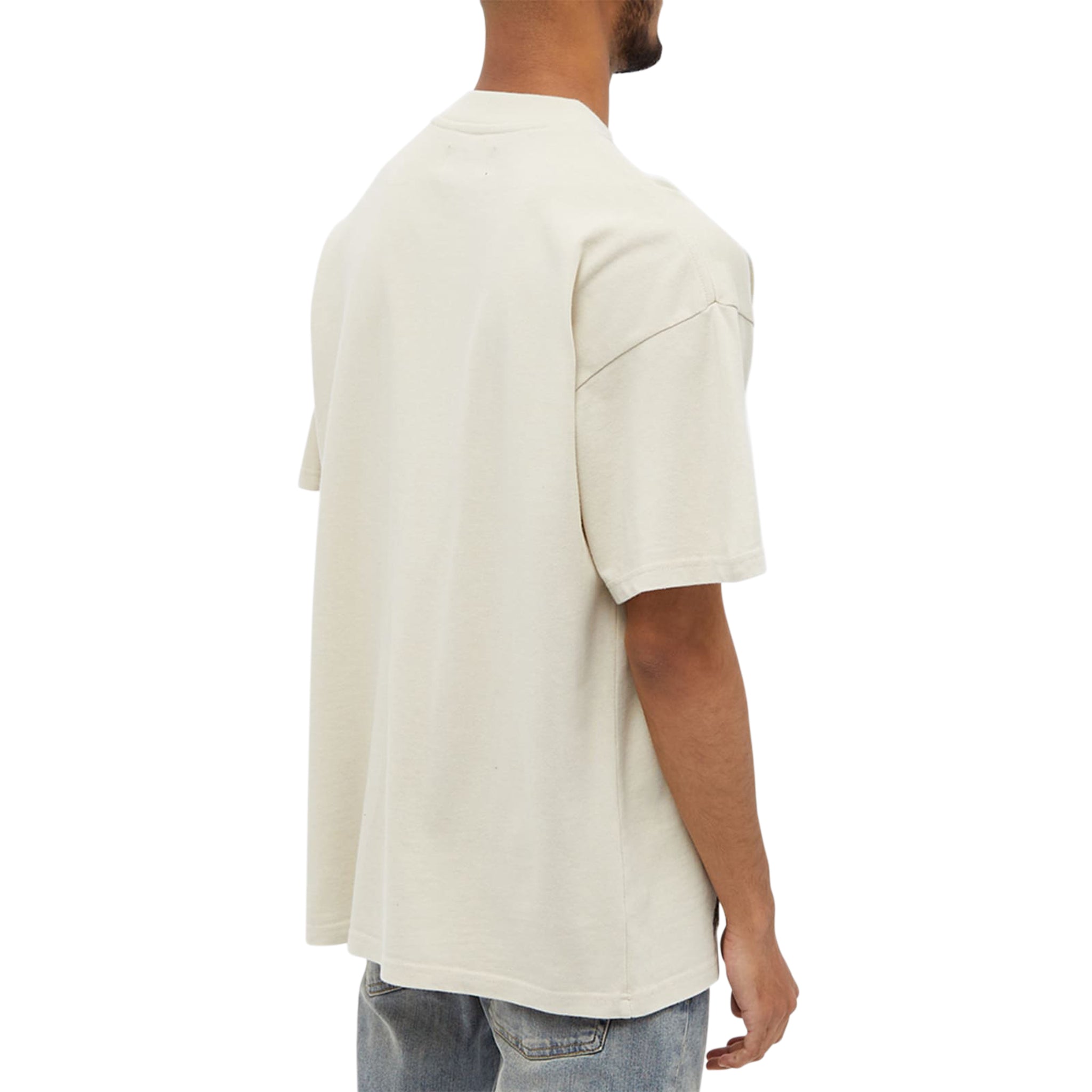 Model back view of Represent Thoroughbred Vintage White T Shirt M05147-20