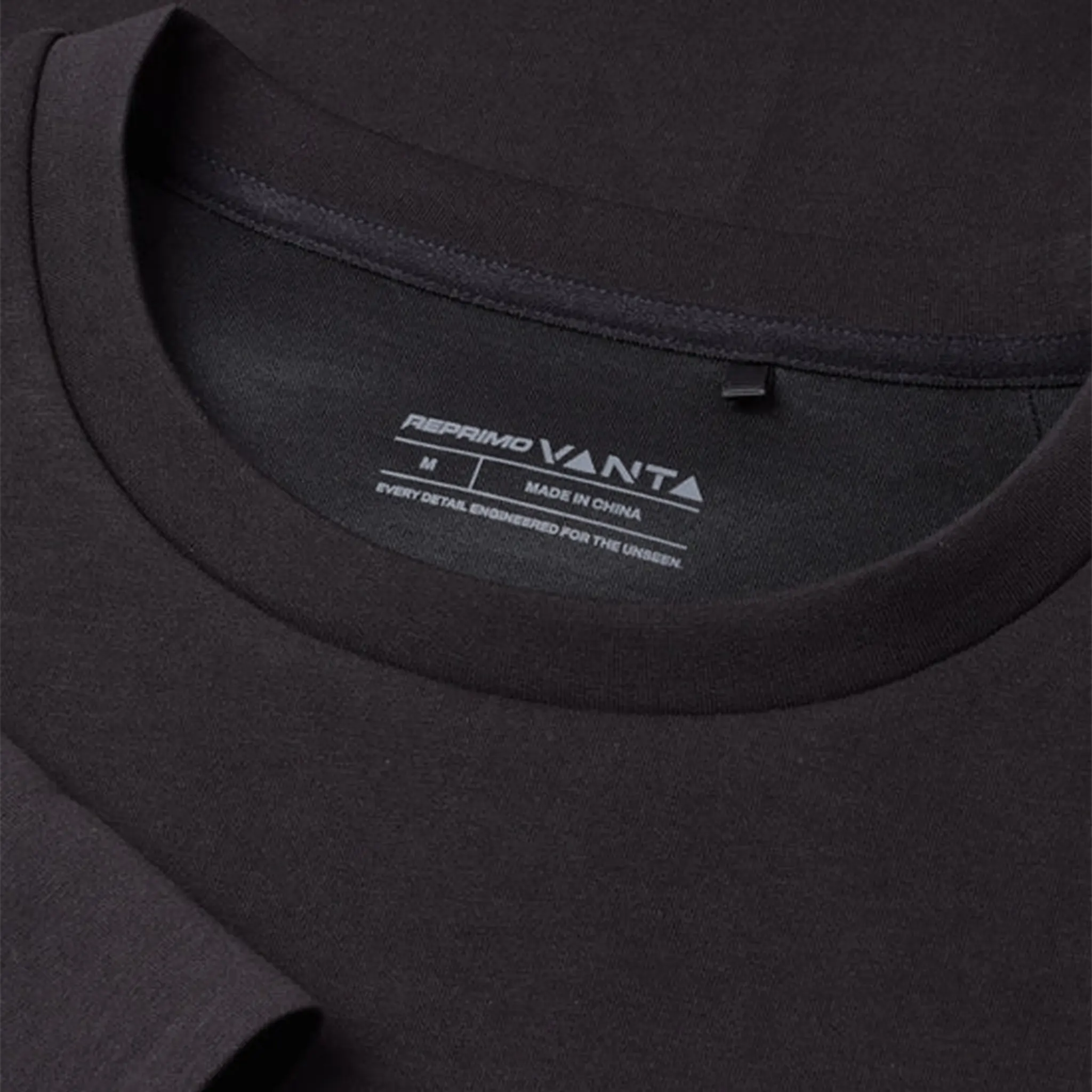 Detailed Neck View of Reprimo Axion Tech Black T-Shirt