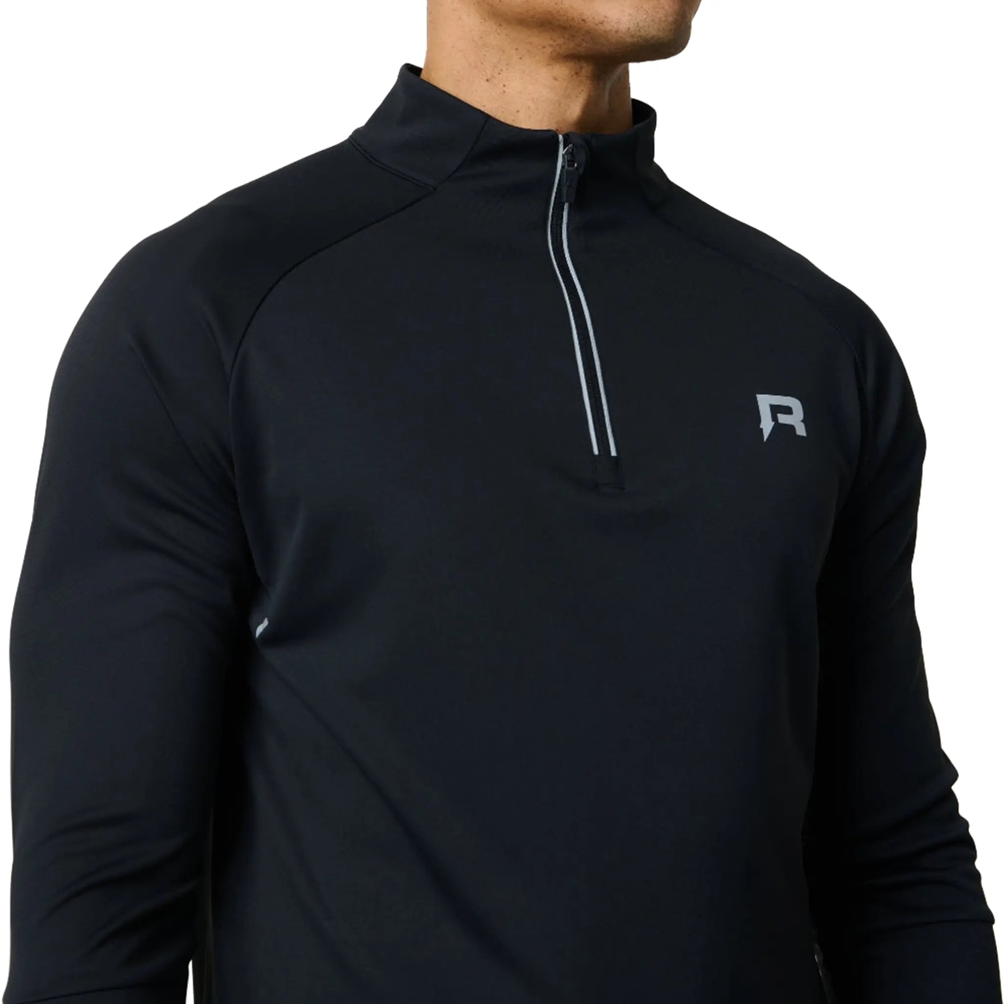 Detailed Front View of Reprimo Clima Obsidian Black 1/4 Zip REP261-105