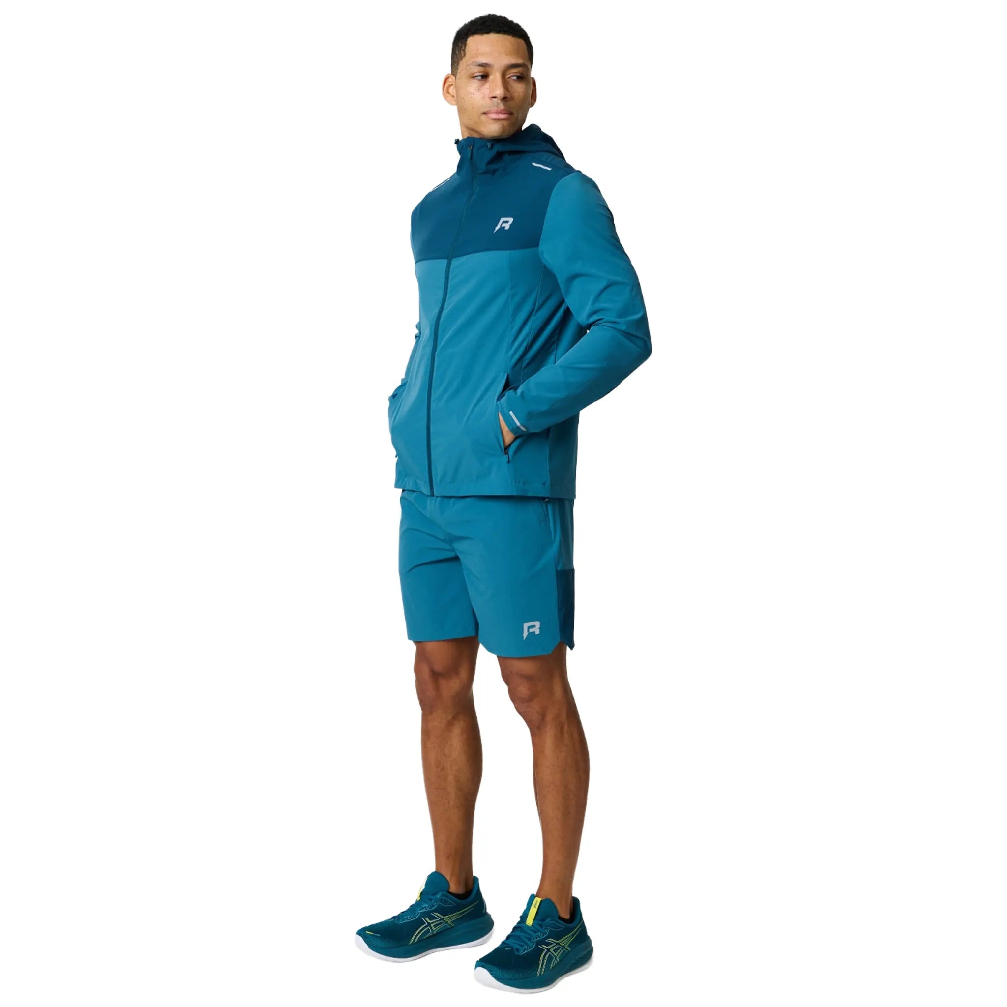 Front Side View of Reprimo Flight Lake Blue Teal Windbreaker REP261-041
