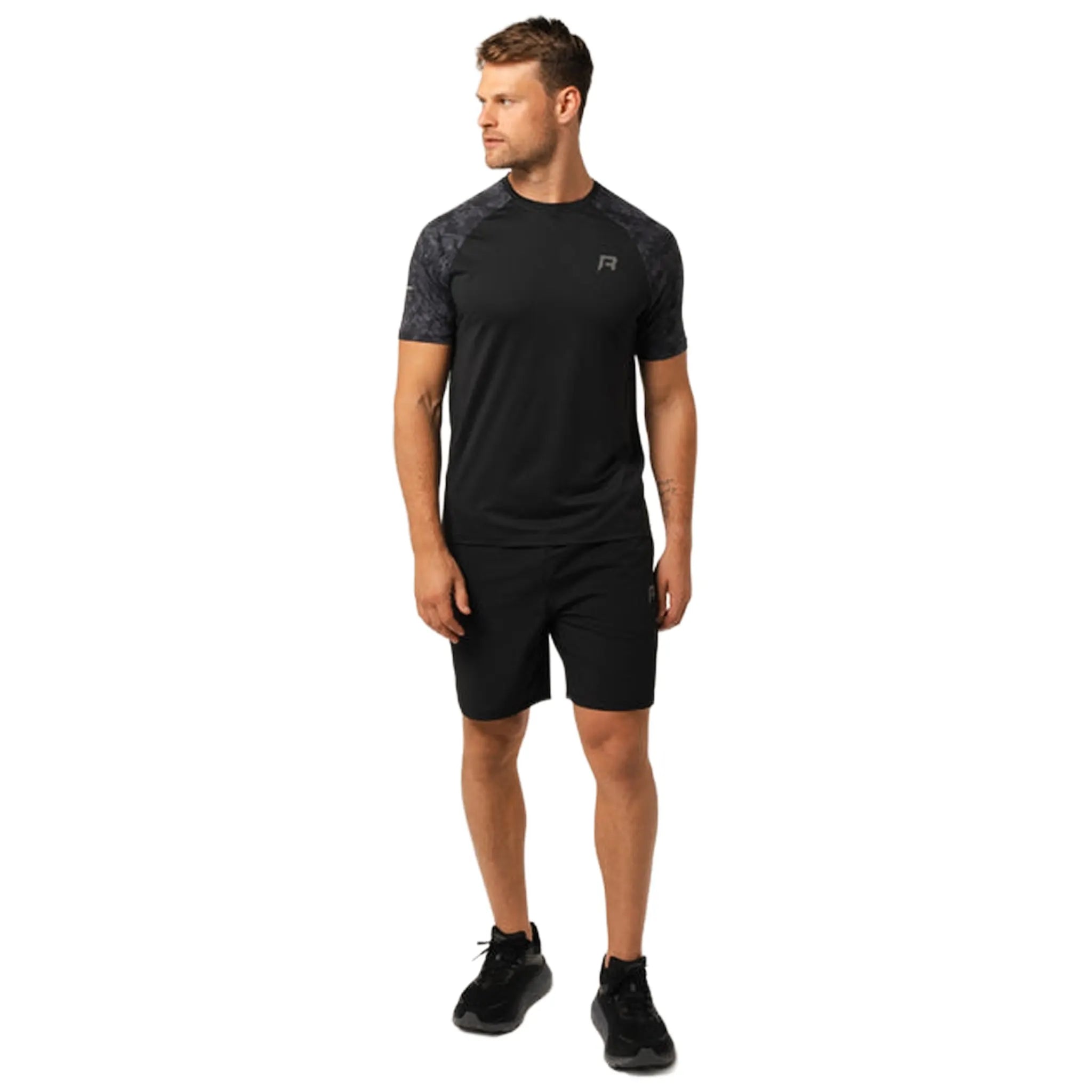 Model View of Reprimo Shibori Black Shorts