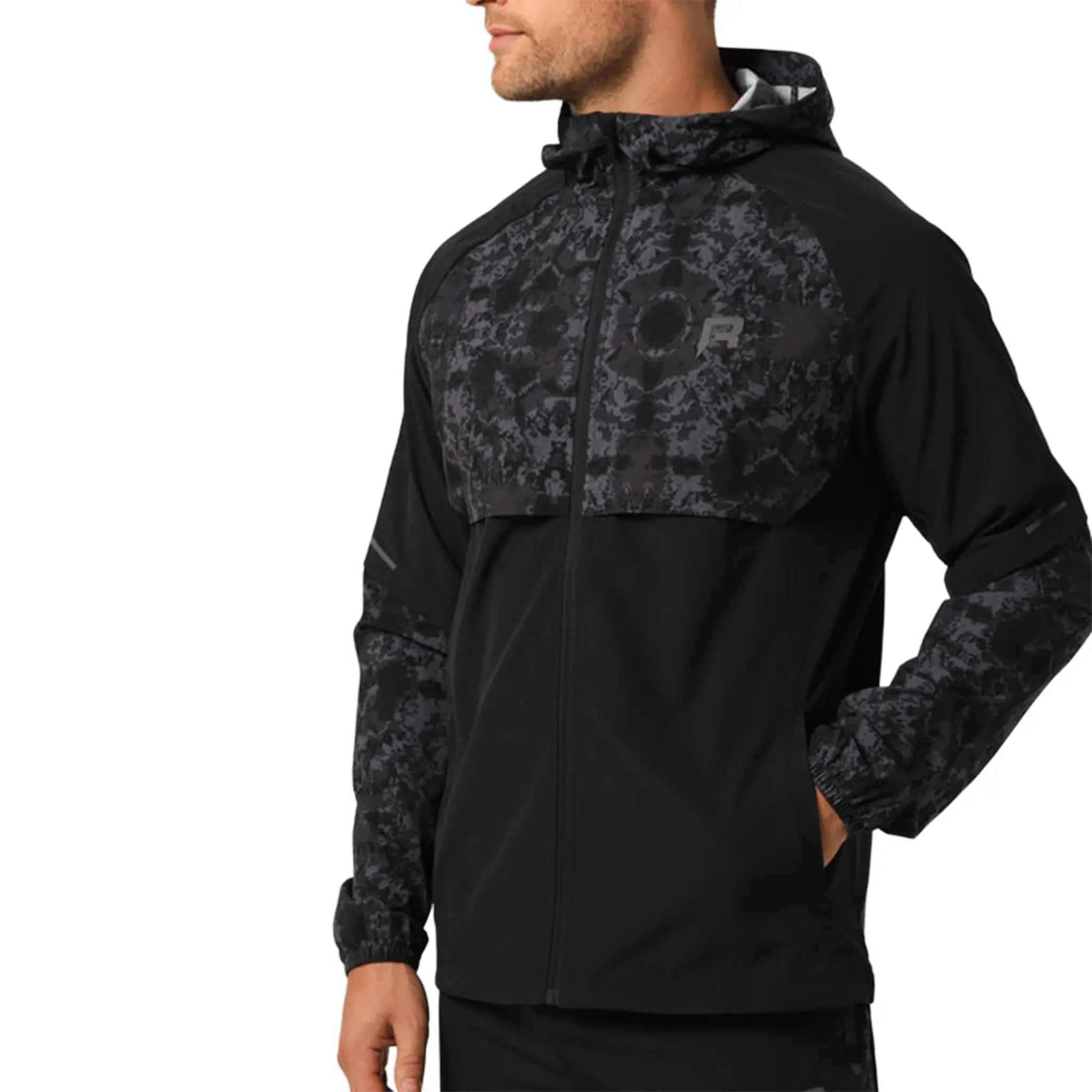 Detailed Front View of Reprimo Shibori Black Windbreaker