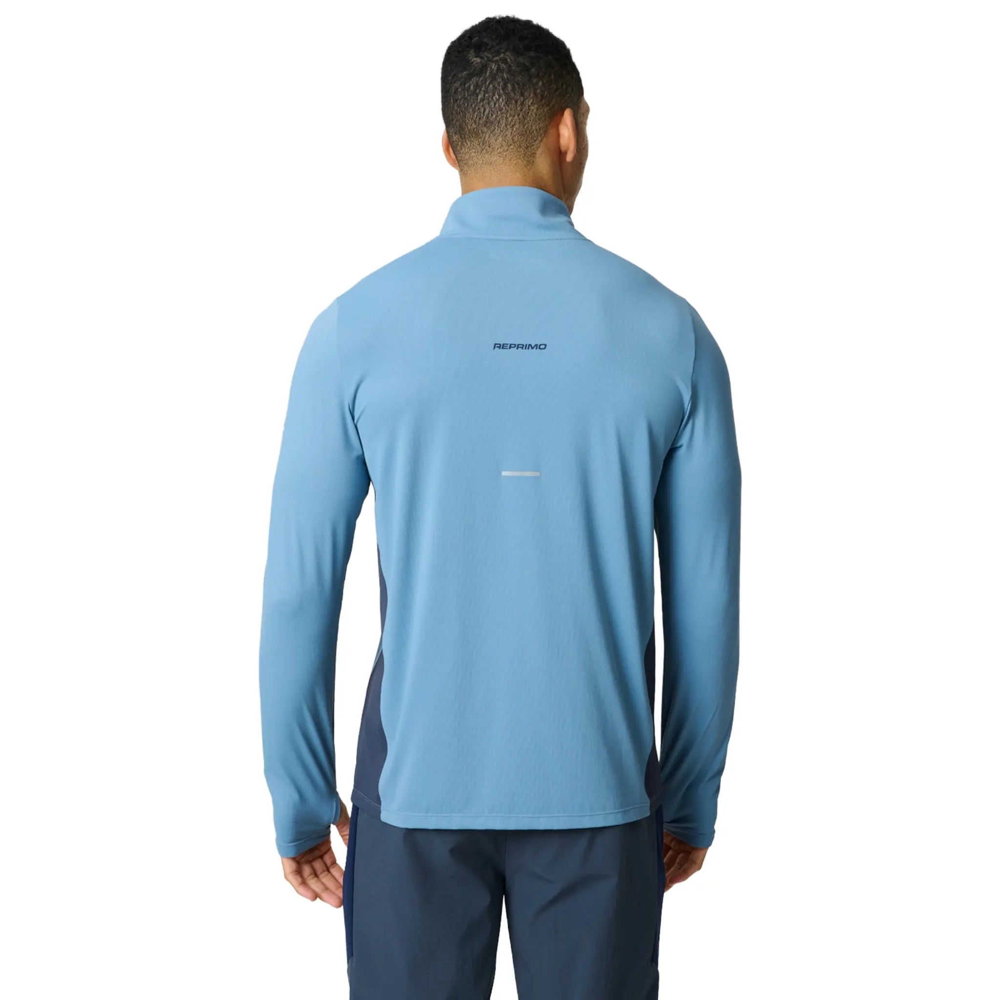 Back Front View of Reprimo Vortex Ink Dusky Blue L/S 1/4 Zip REP261-077
