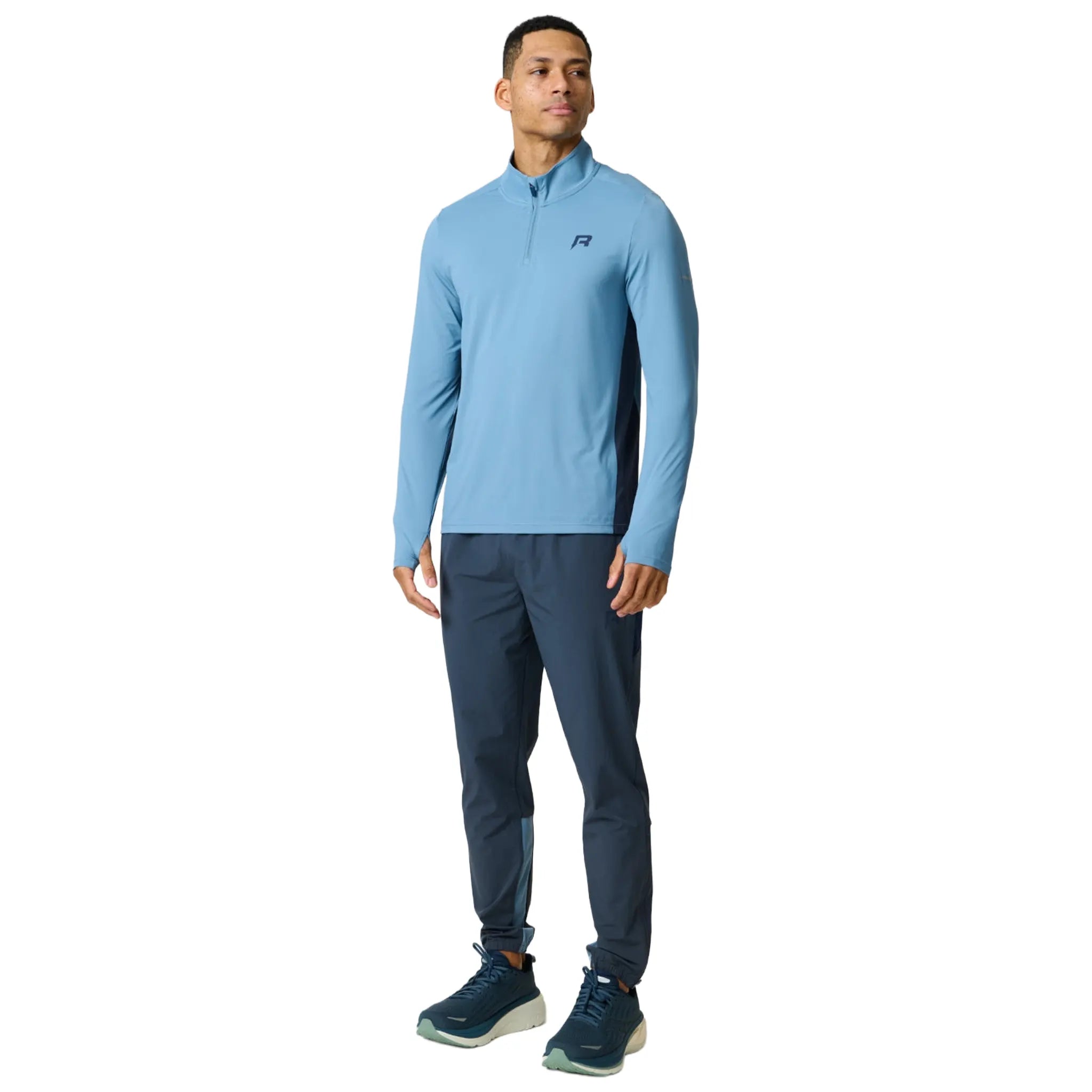 Front View of Reprimo Vortex Ink Dusky Blue L/S 1/4 Zip REP261-077
