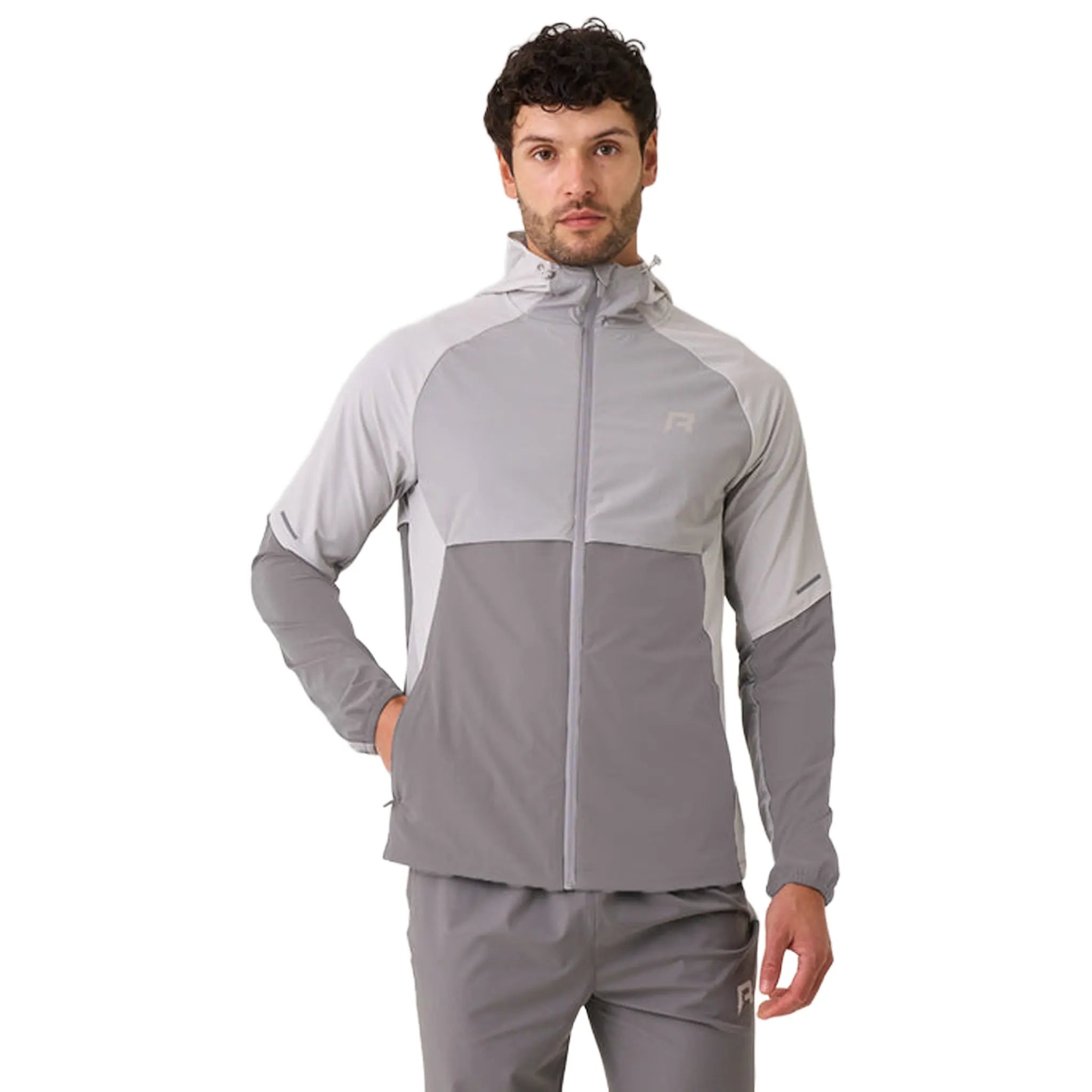 Model view of Reprimo Vortex Misty Grey Windbreaker