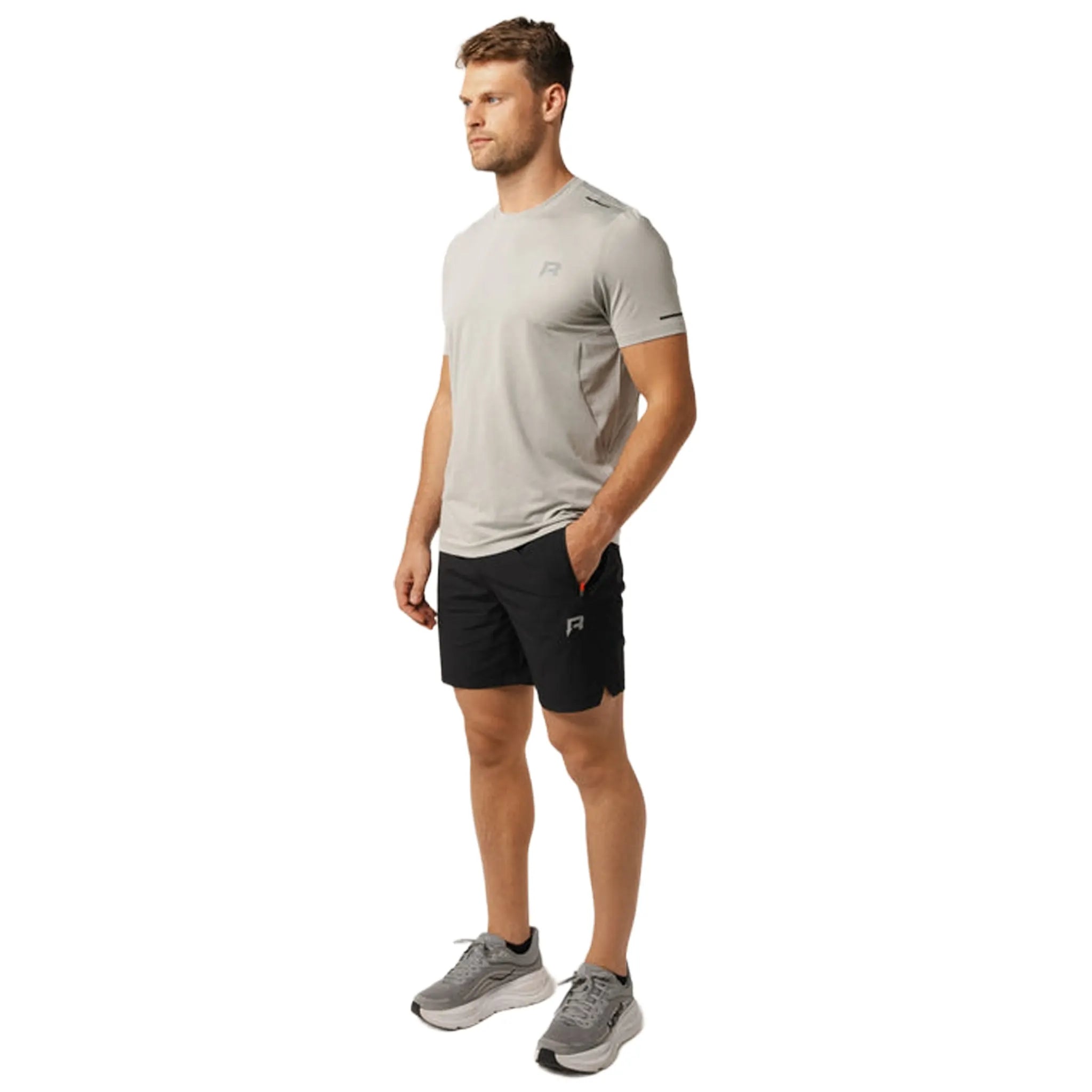 Front Side View of Reprimo Xcelerate Greylight Black Shorts