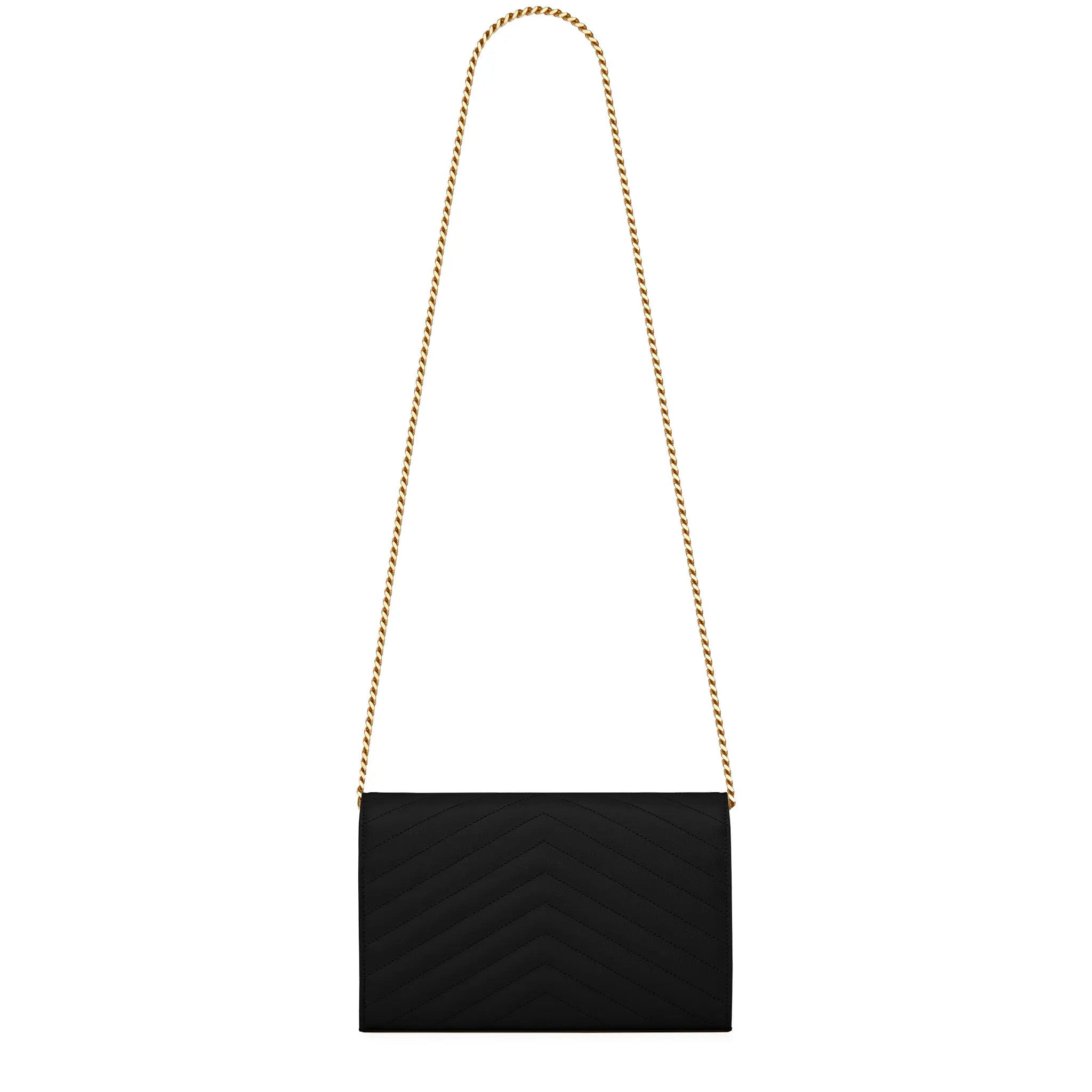 Back View of Saint Laurent Monogram Envelope Black Gold Crossbody Bag
