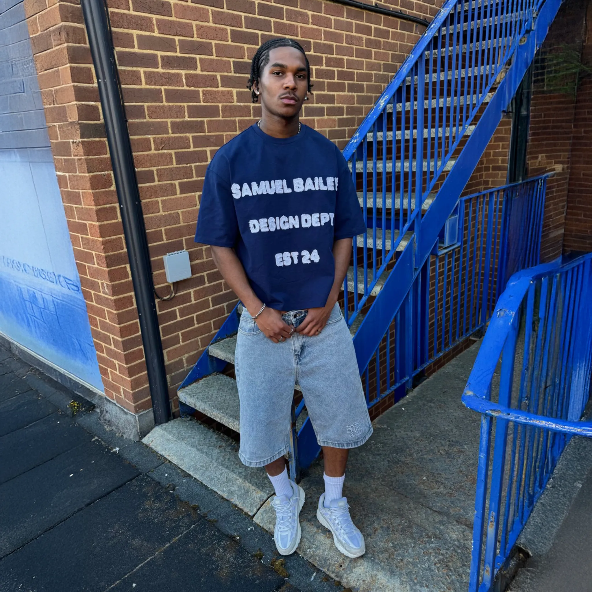 Model View of Samuel Bailey Design Dept Navy T-Shirt 53220448010563