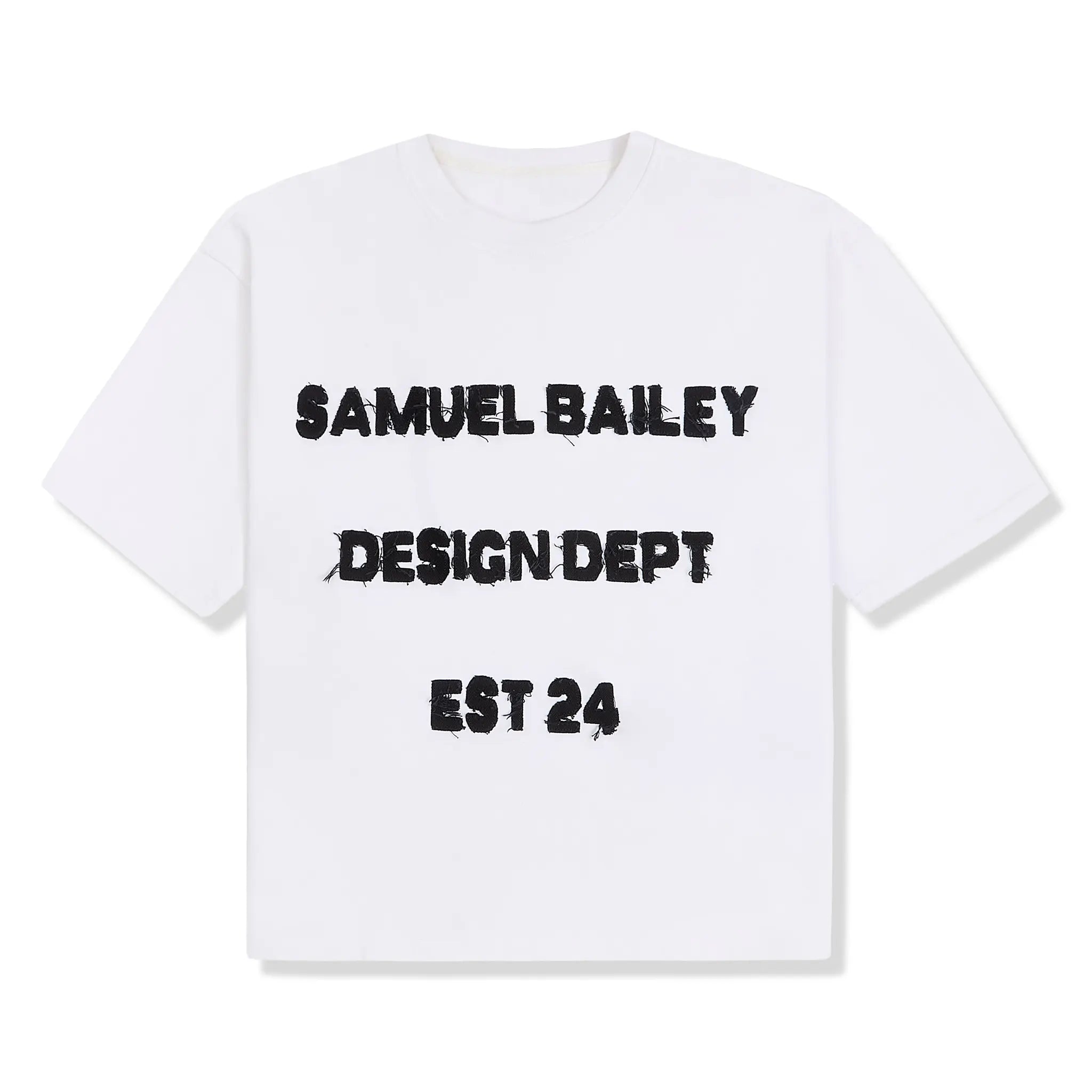 Front View of Samuel Bailey Design Dept White T-Shirt 52810888773955