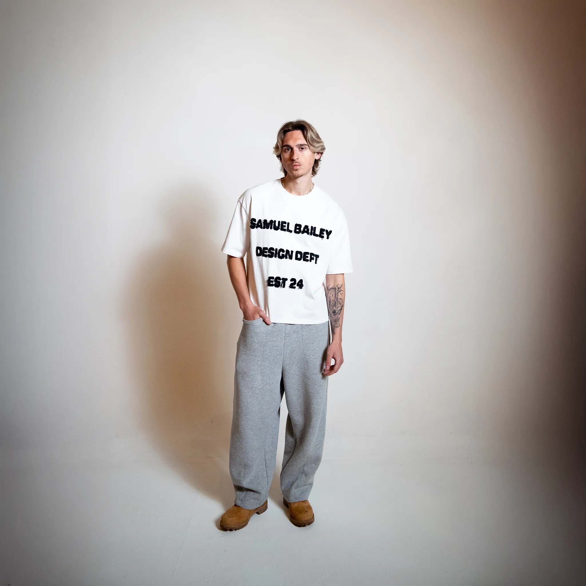Model View of Samuel Bailey Design Dept White T-Shirt 52810888773955