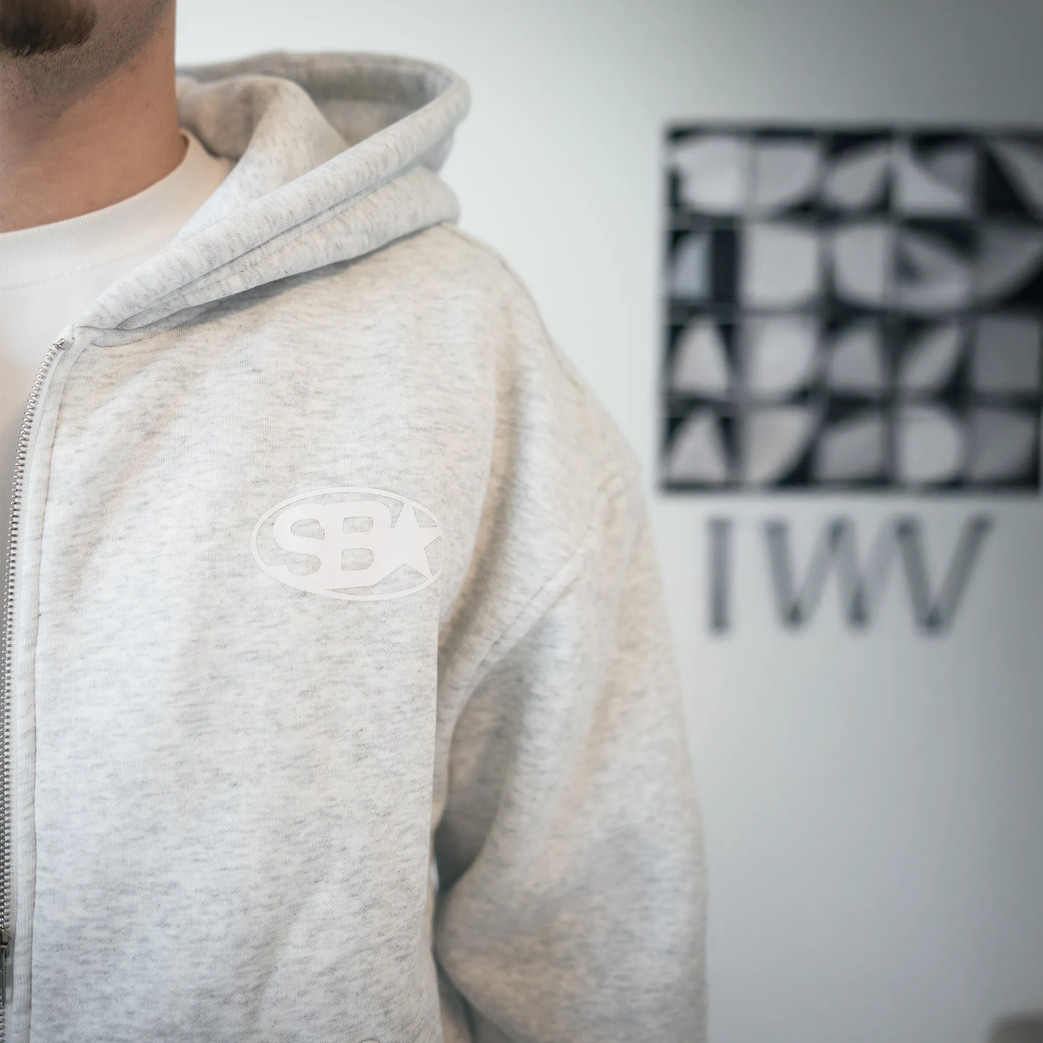 Detailed View of Samuel Bailey Star Emblem Grey Zip-Up Hoodie 54153259352387