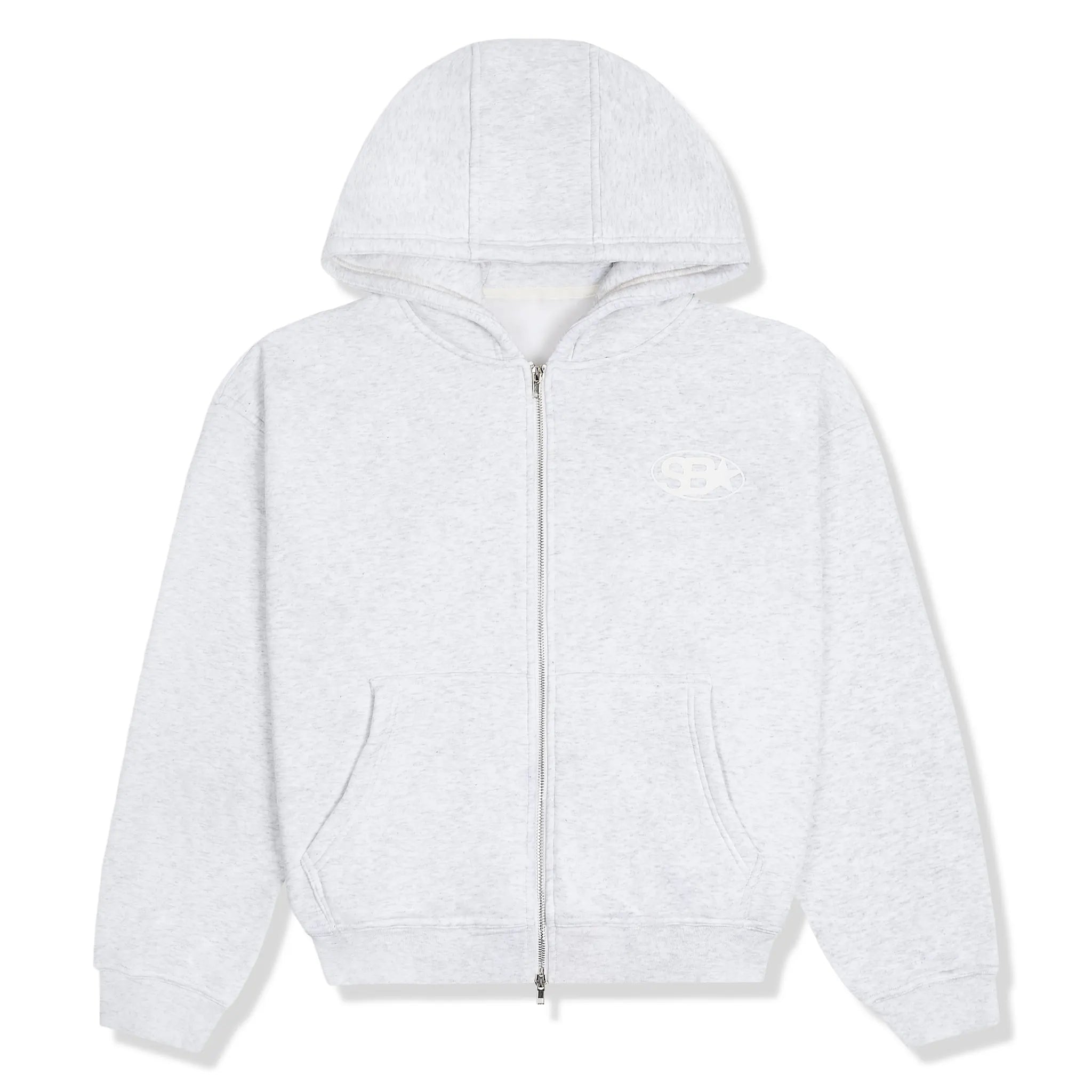 Front View of Samuel Bailey Star Emblem Grey Zip-Up Hoodie 54153259352387