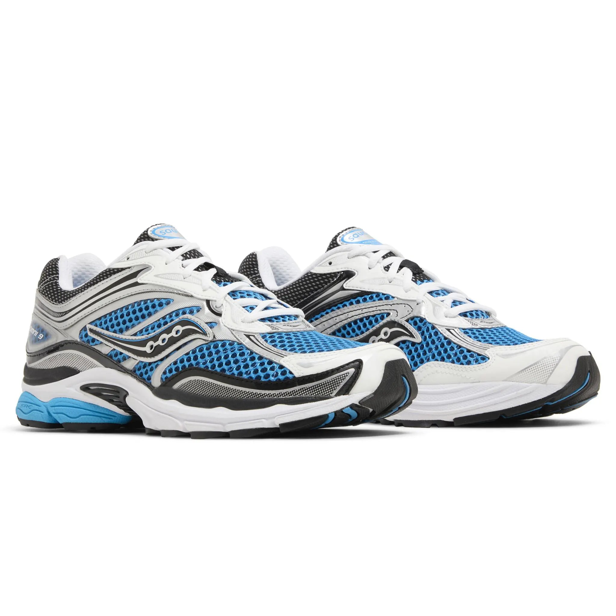 Front Side View of Saucony Progrid Omni 9 Silver Royal Blue S70739-4