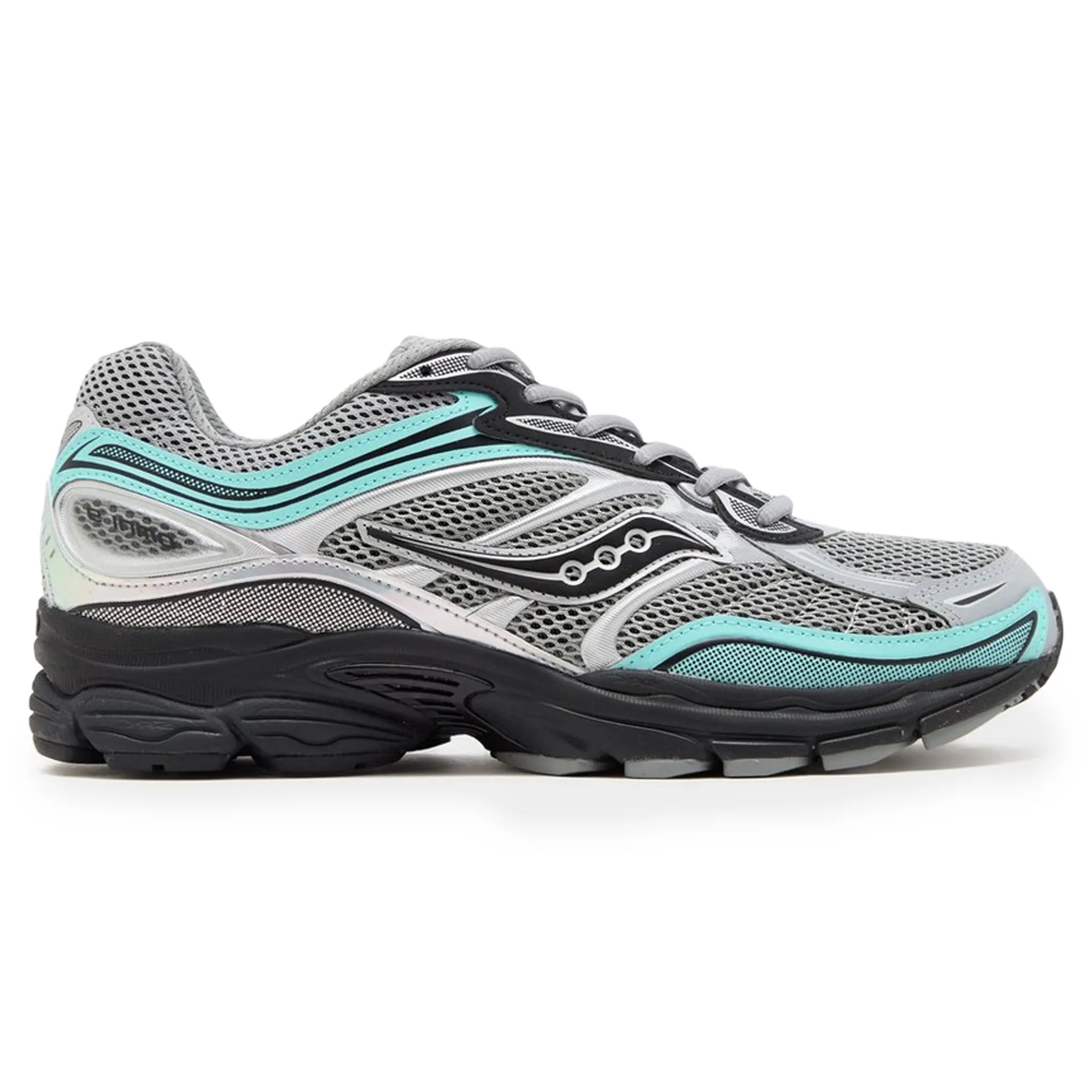 Side View of Saucony Progrid Omni 9 Silver Teal Grey