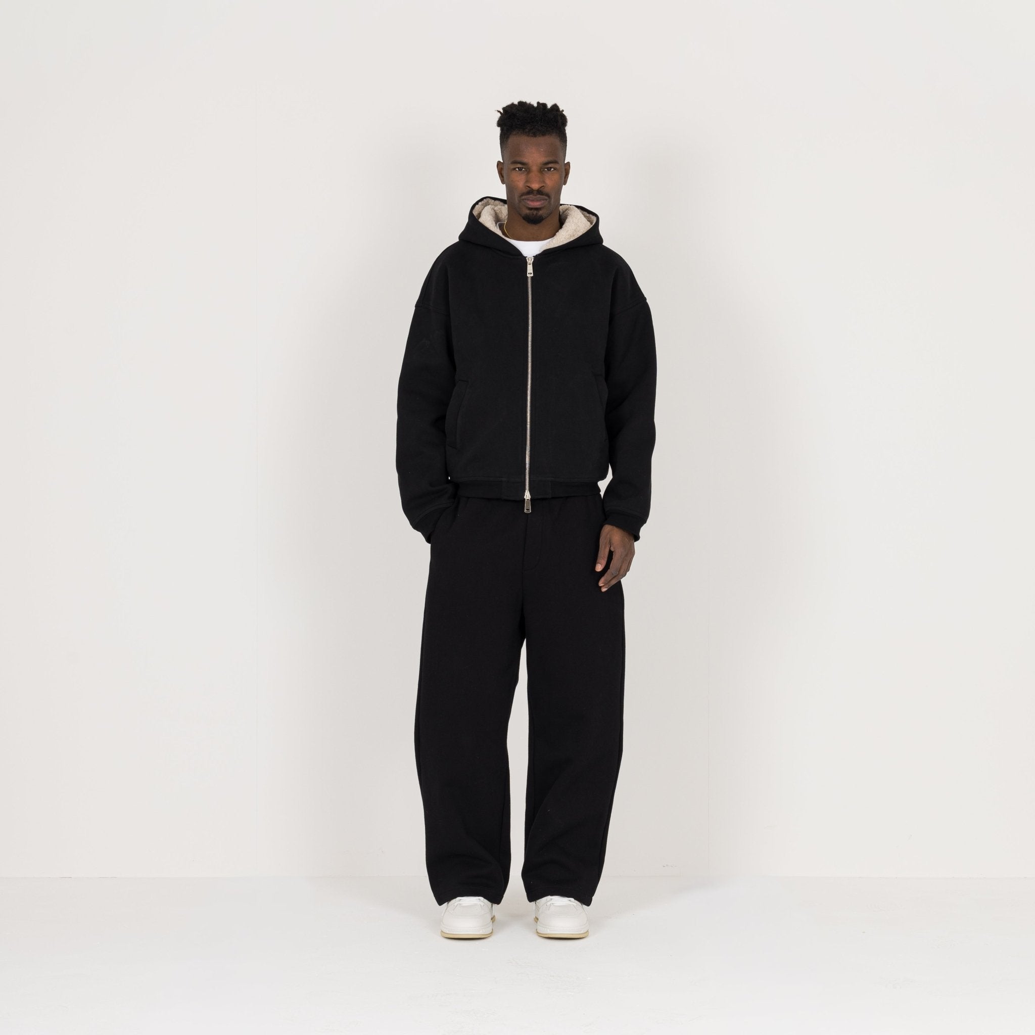 Model view of Destructive Sculpt Carbon Black Fleece Jacket