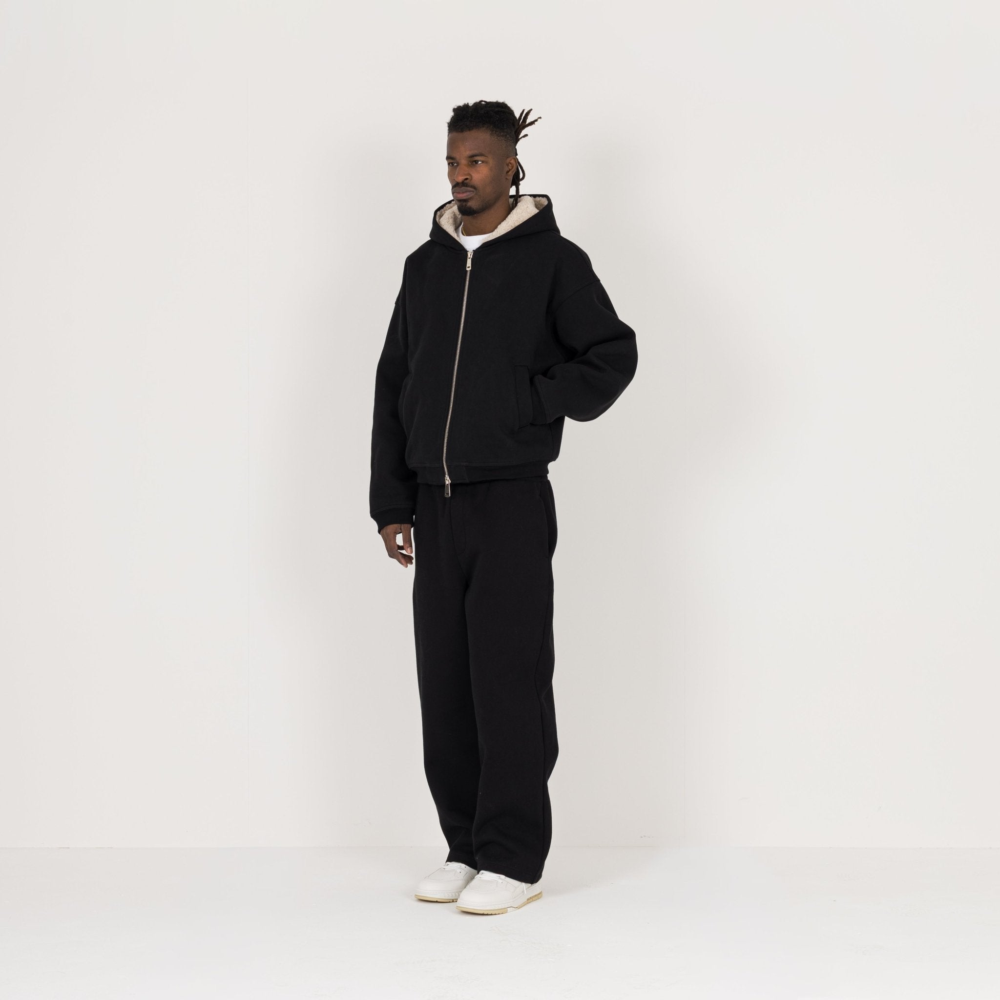 Model view of Destructive Sculpt Carbon Black Fleece Jacket