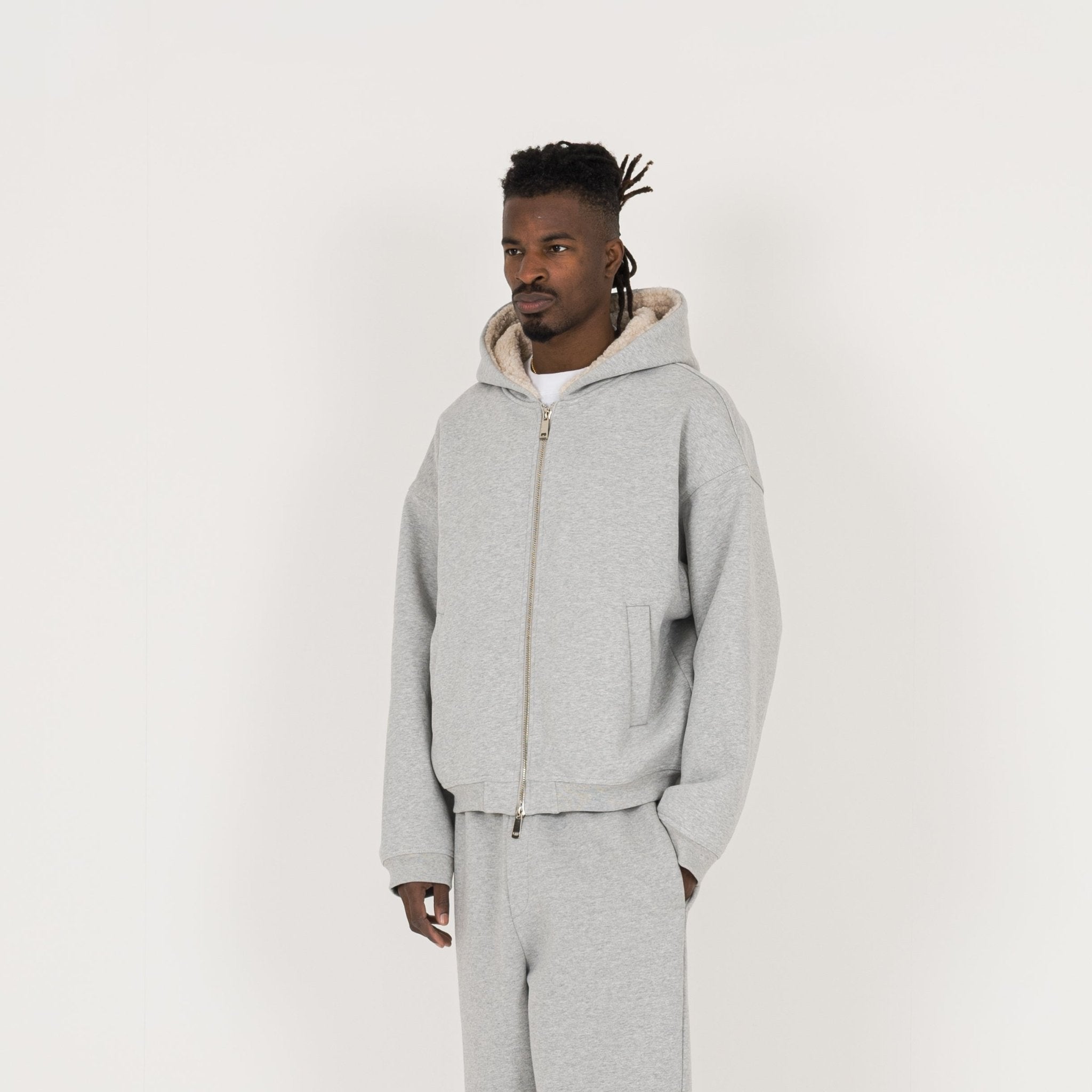 Model view of Destructive Sculpt Slate Marl Fleece Jacket
