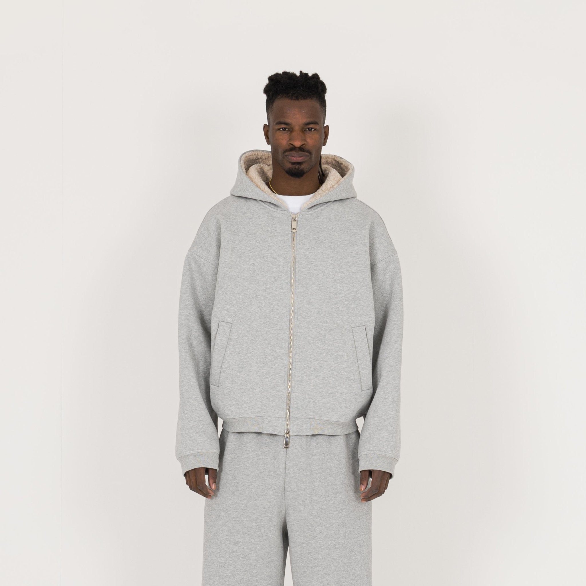 Model view of Destructive Sculpt Slate Marl Fleece Jacket