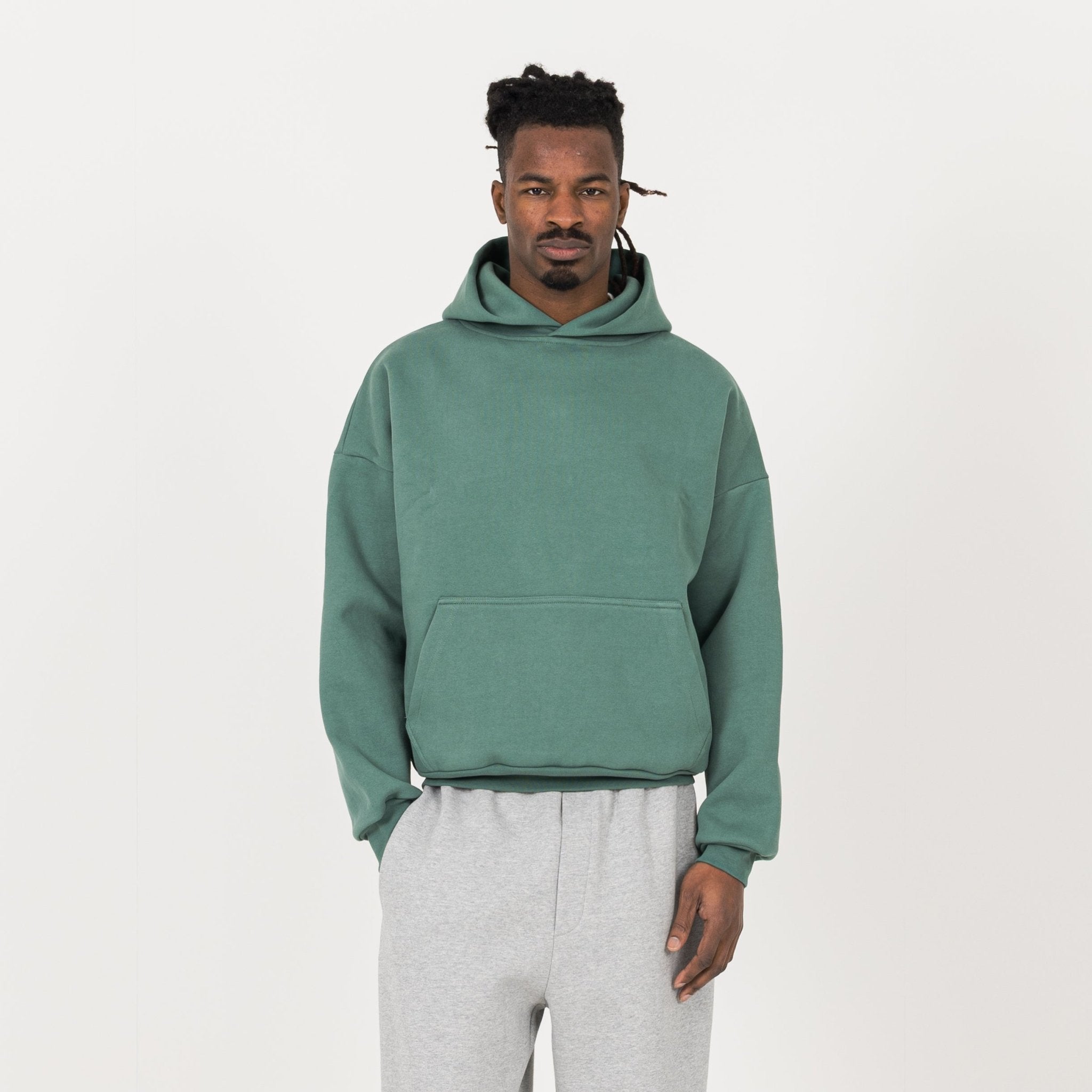 Model view of Destructive Sculpt Field Green Hoodie