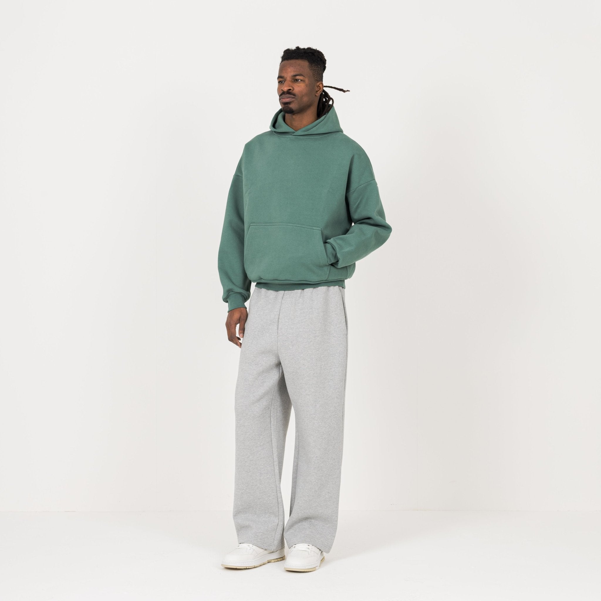 Model view of Destructive Sculpt Field Green Hoodie