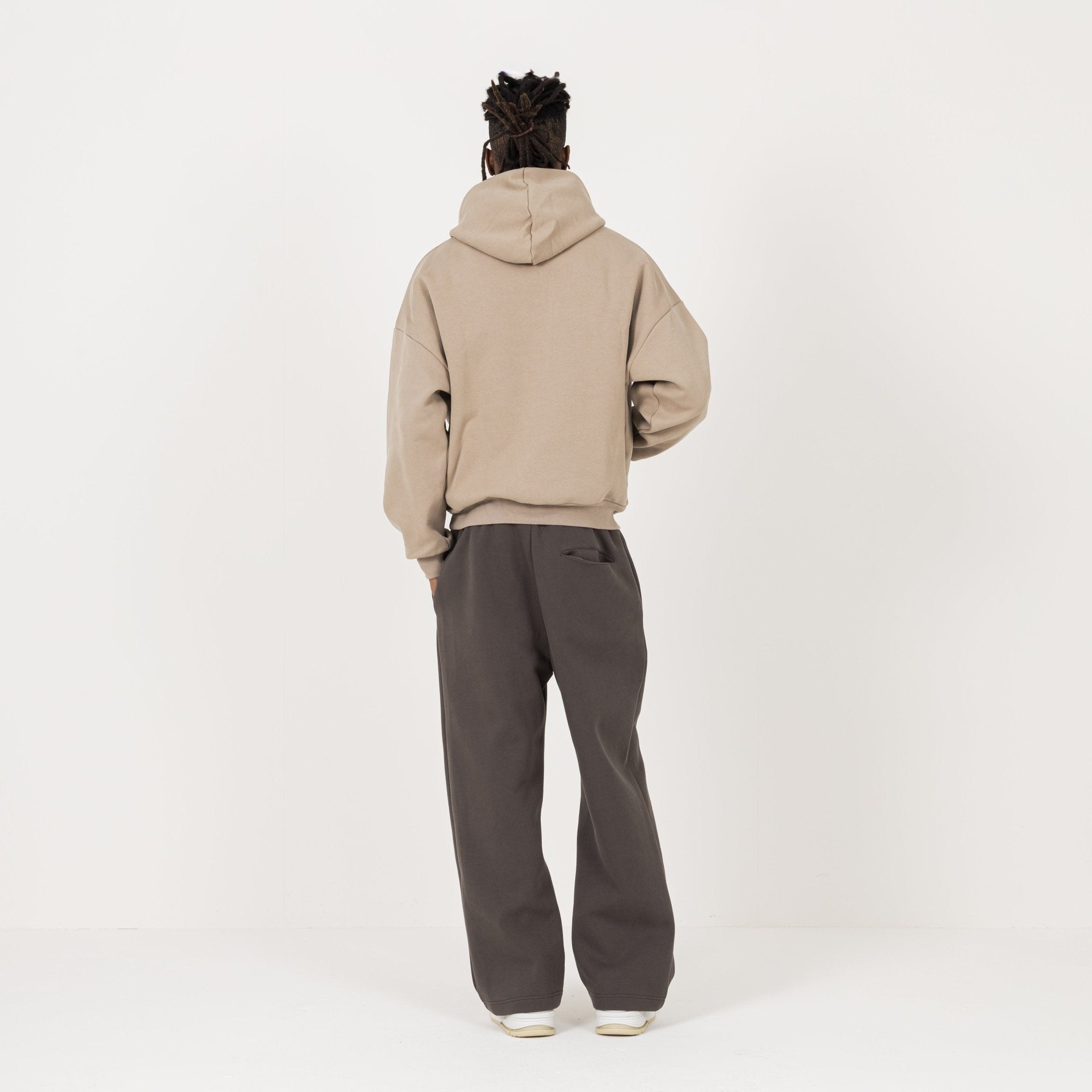 Model view of Destructive Sculpt Loam Brown Hoodie