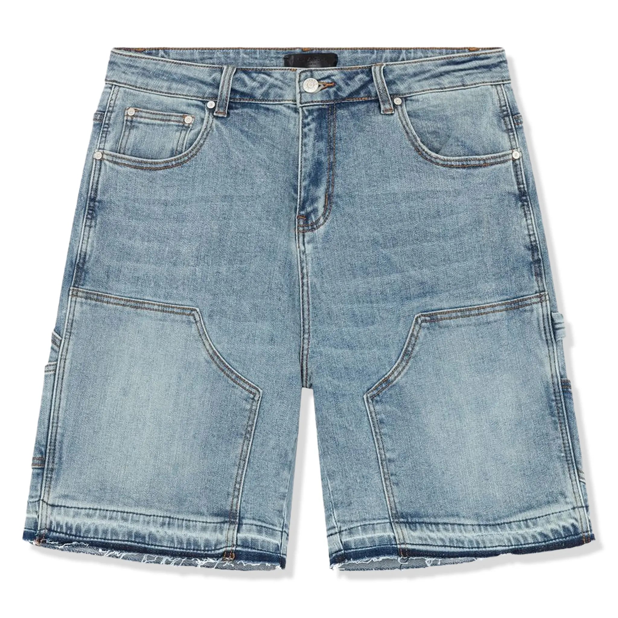 Front view of SIARR Carpenter Denim Shorts Blue