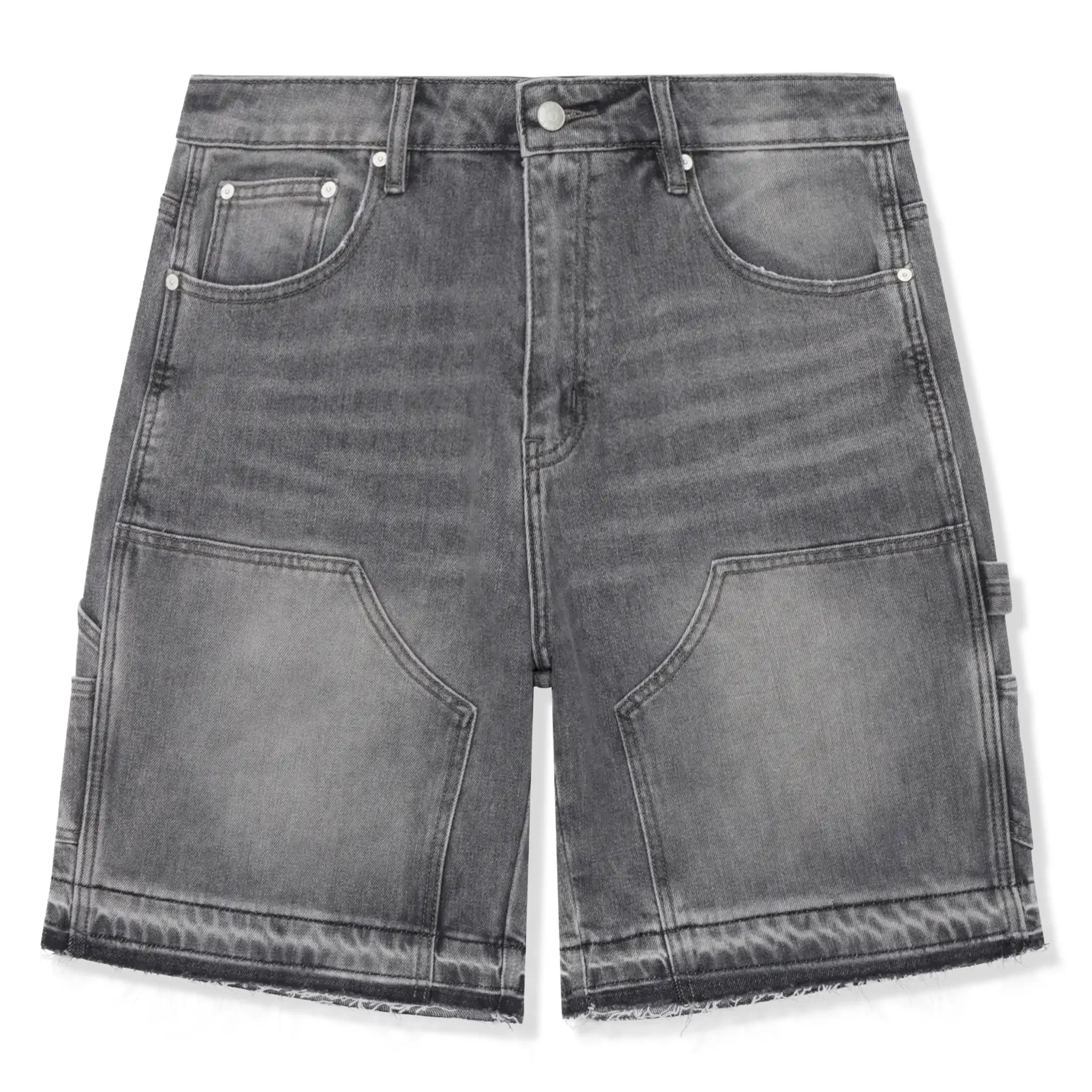 Front View of SIARR Carpenter Denim Shorts Light Grey