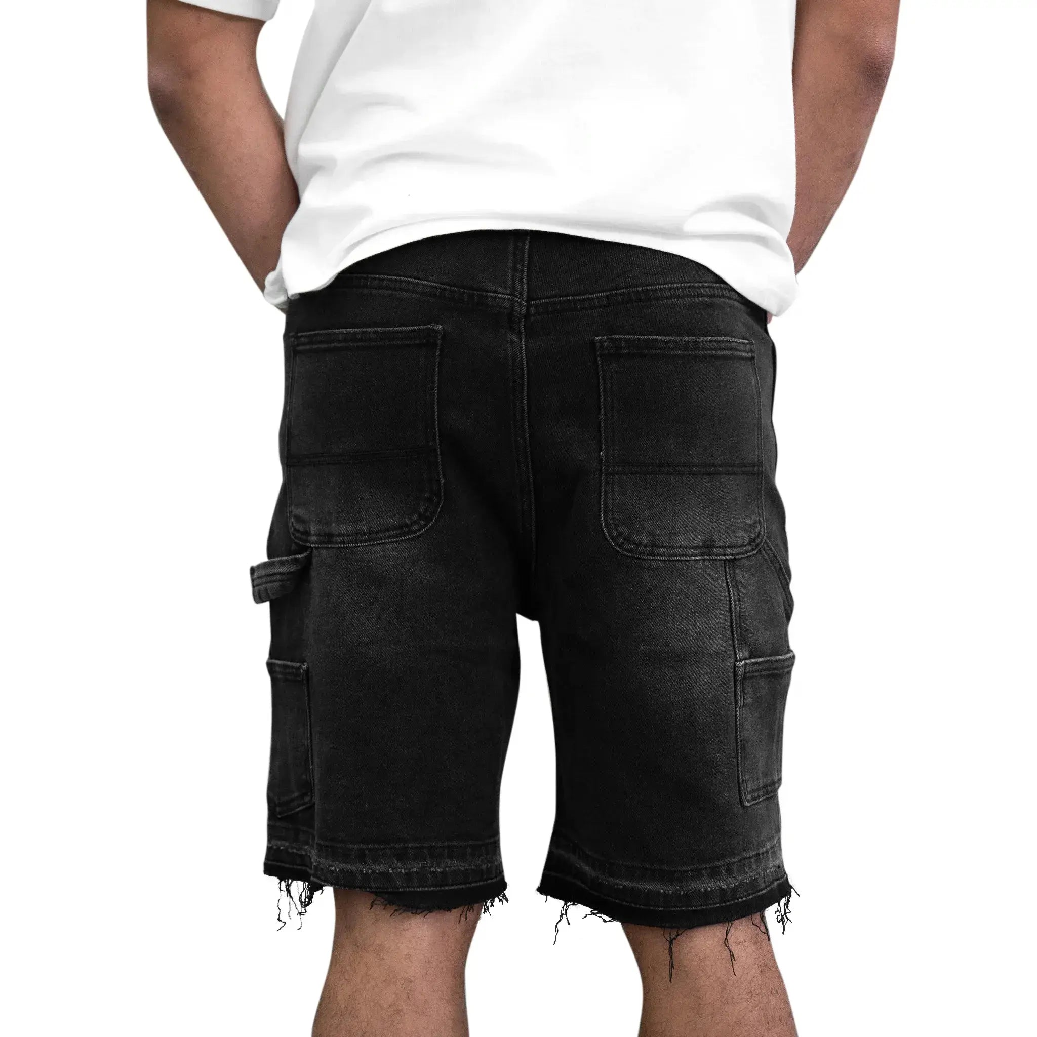Model back view of SIARR Carpenter Shorts Black