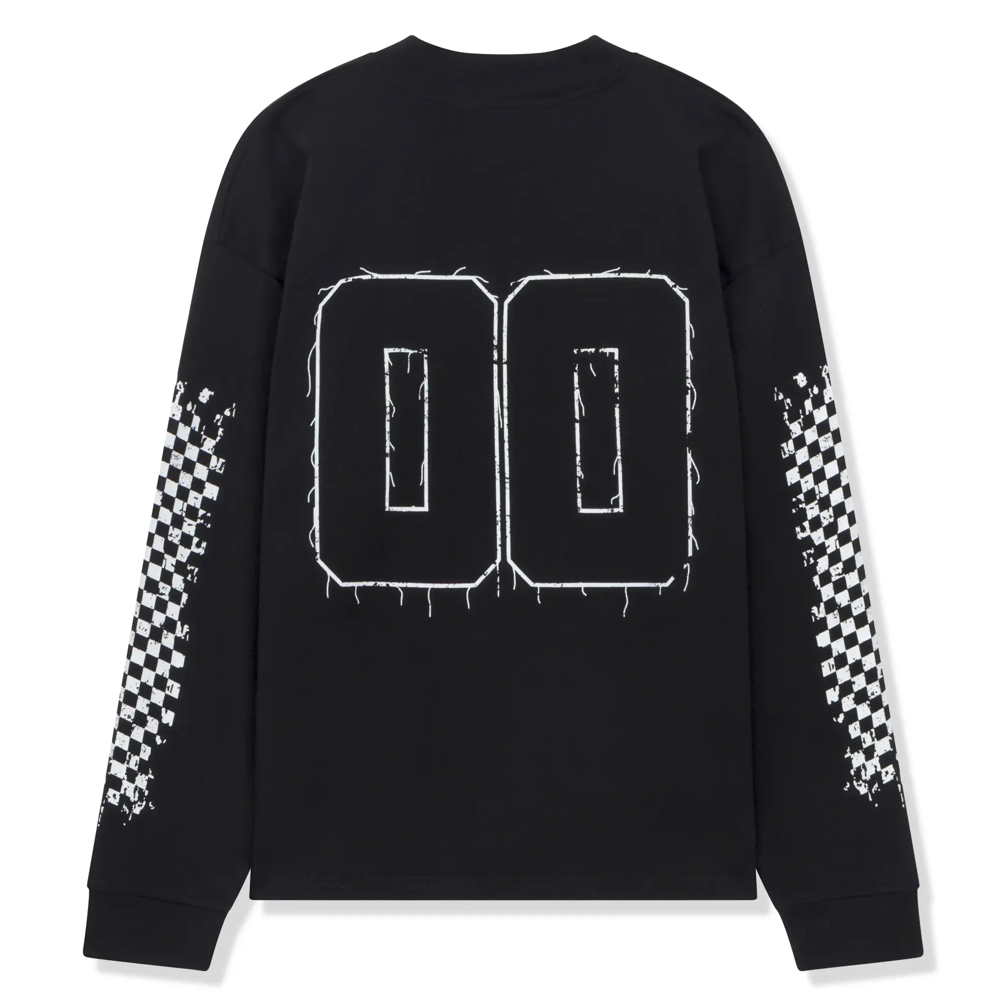 Back View of SIARR Chequered L/S Black T-Shirt