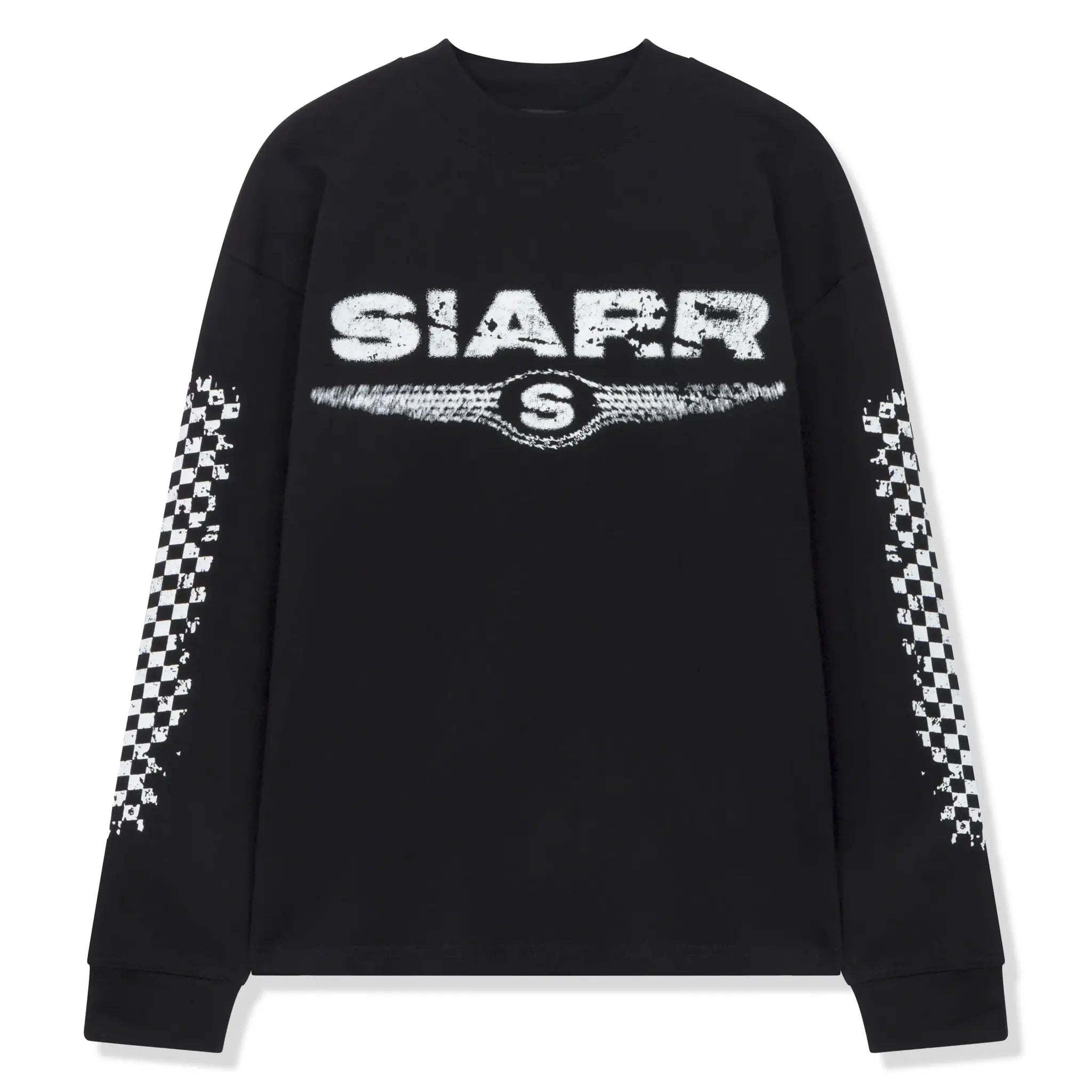 Front View of SIARR Chequered L/S Black T-Shirt