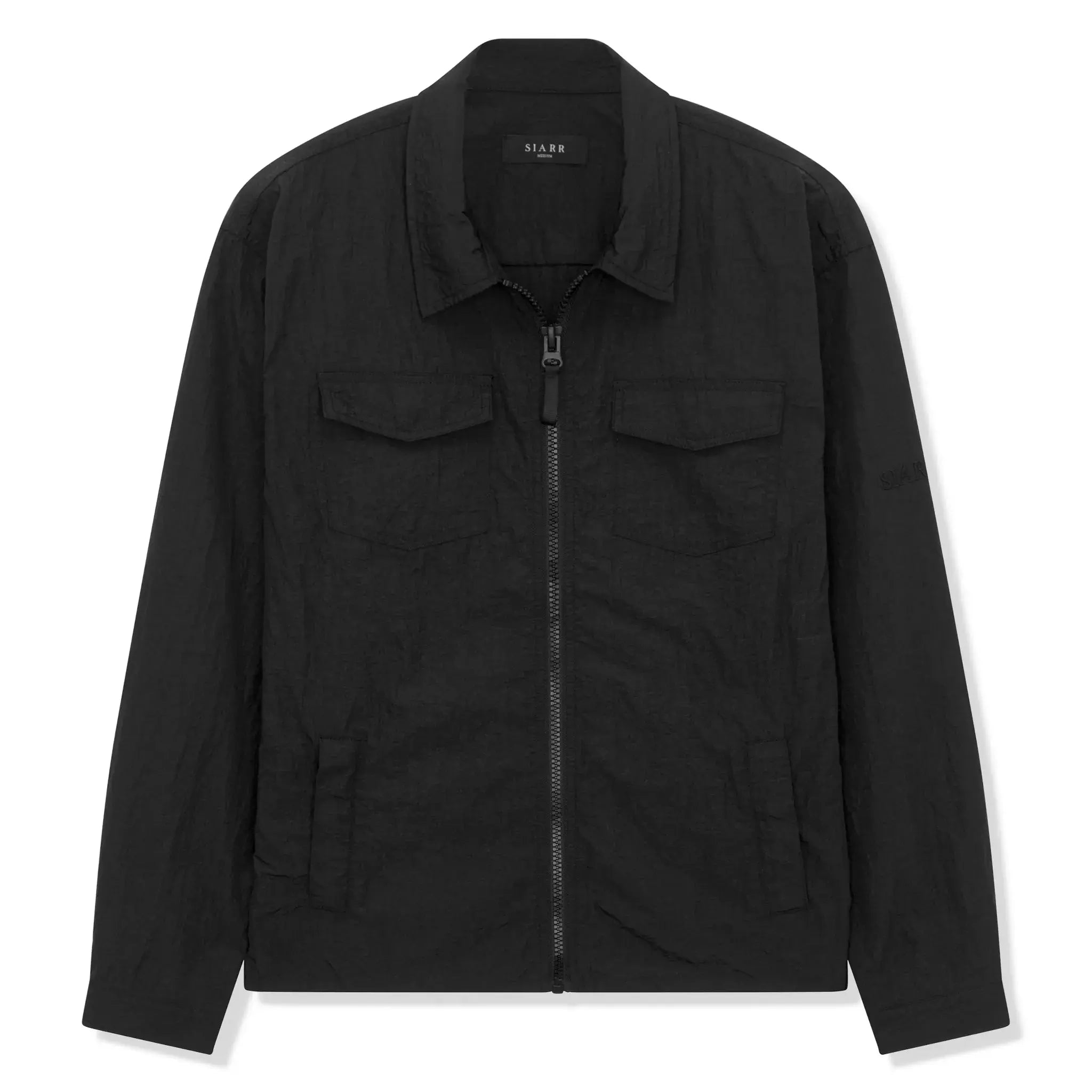 Front view of SIARR Crinkle Black Overshirt