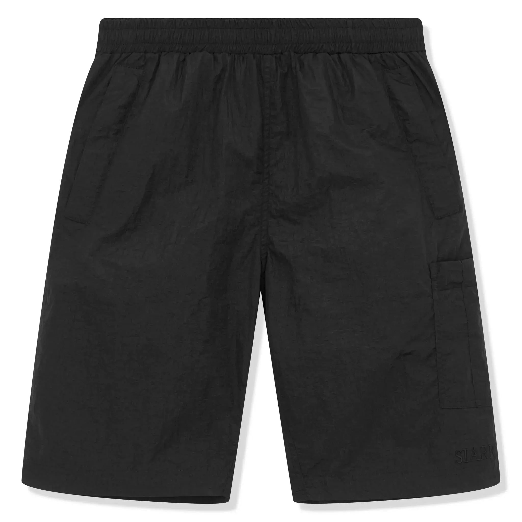 Front view of SIARR Crinkle Black Shorts
