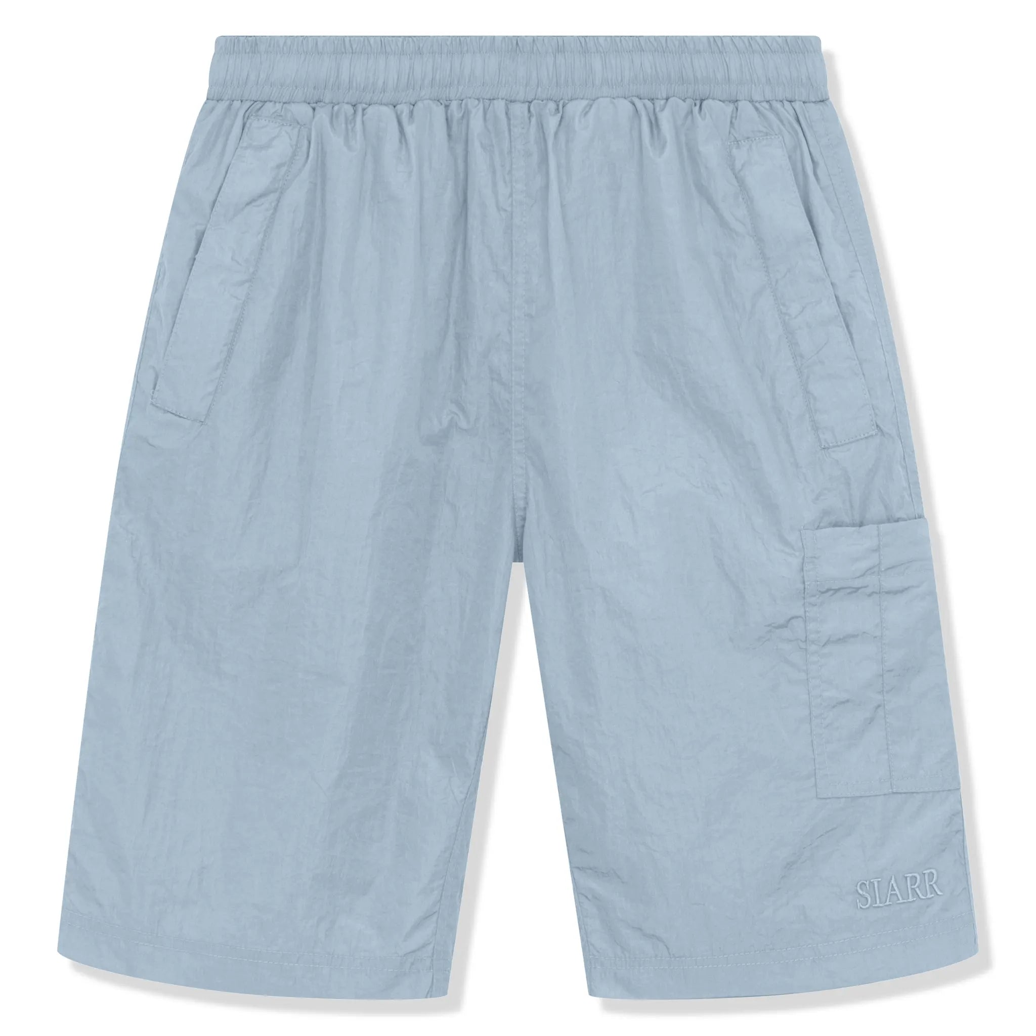 Front view of SIARR Crinkle Baby Blue Shorts
