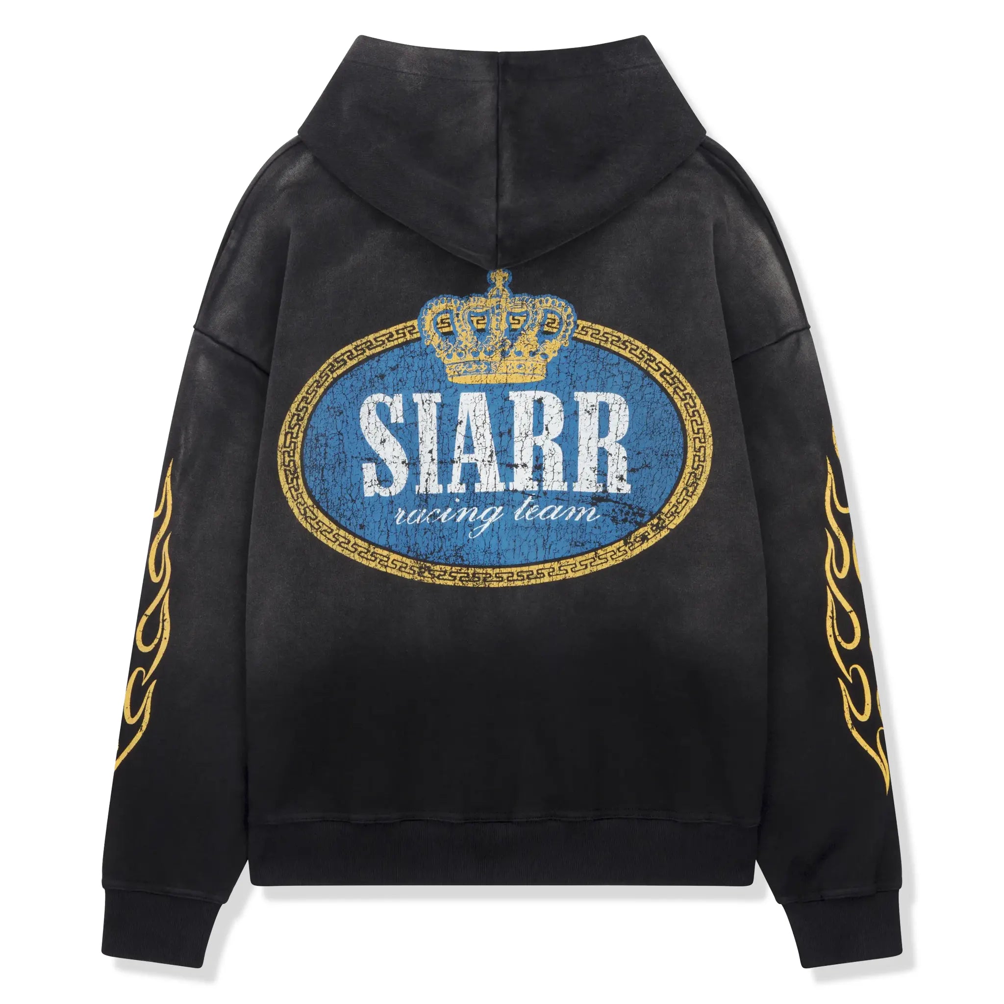 Back View of SIARR Crown Washed Black Hoodie
