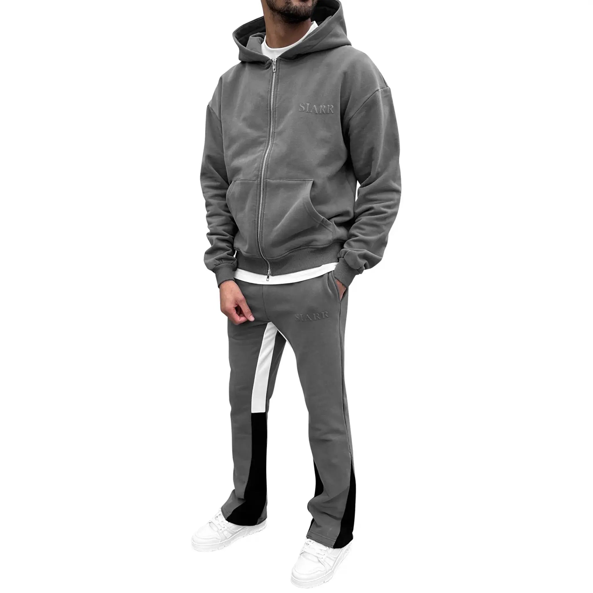 Model view of SIARR Dark Grey Flared Joggers