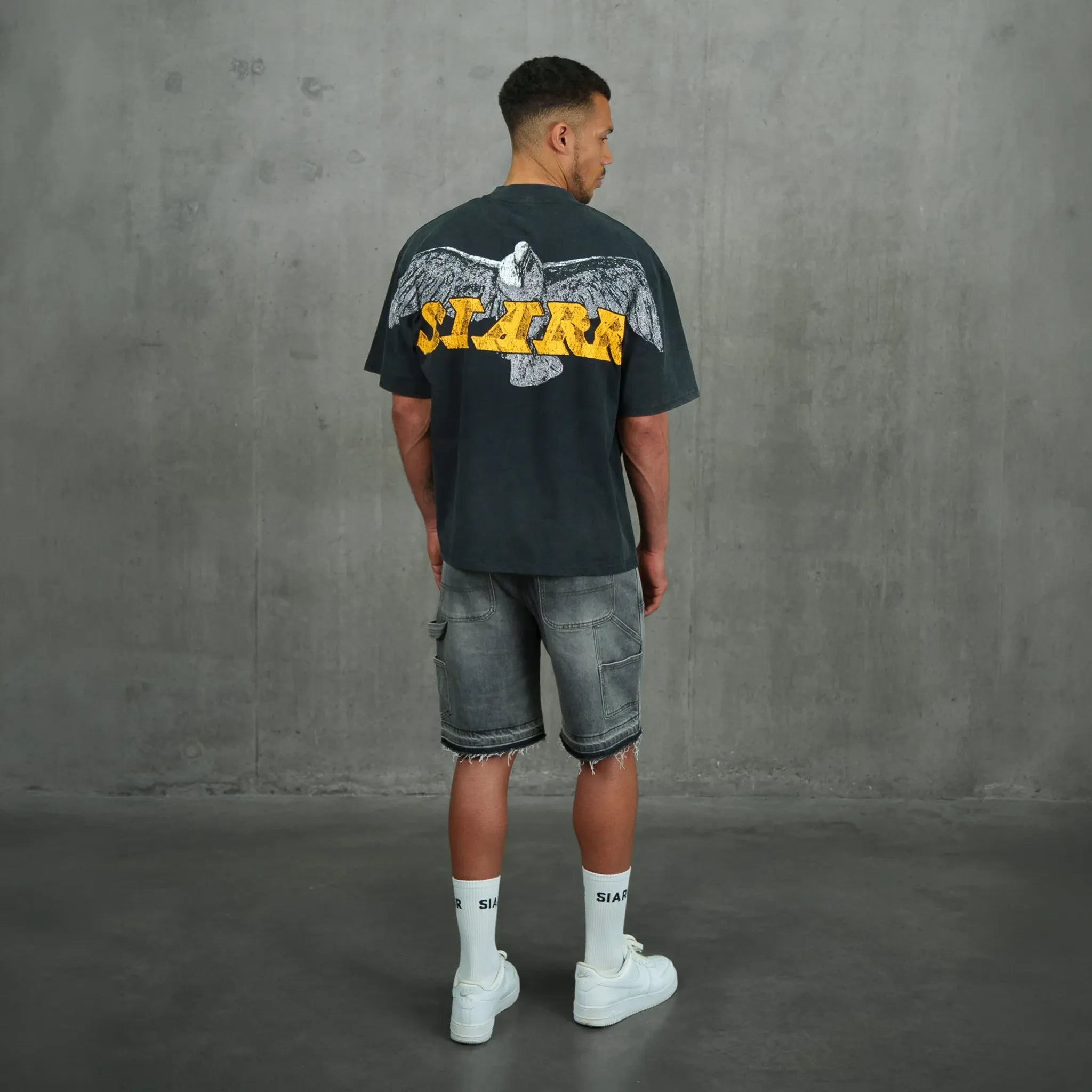 Back View of SIARR Eagle Vintage Black T-Shirt