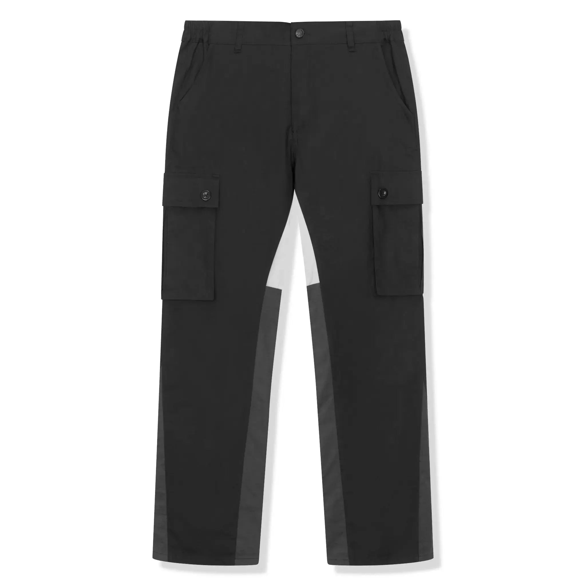 Front view of siarr flared black cargo pants front