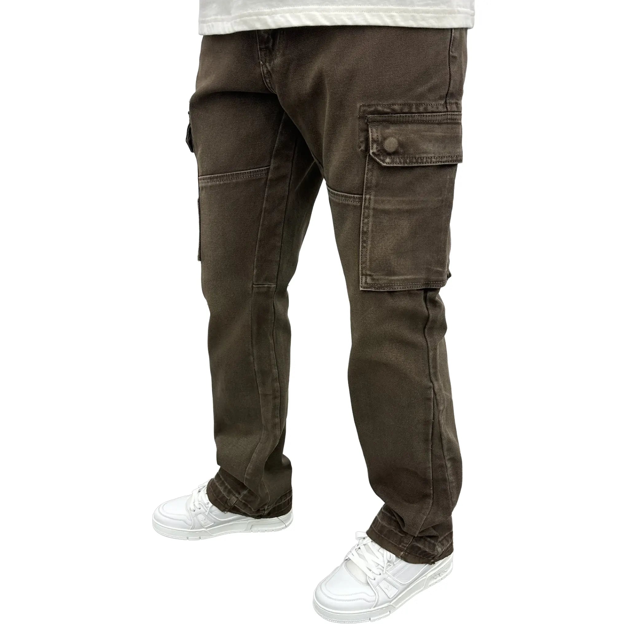 Front Side View of SIARR Flared Jeans Brown