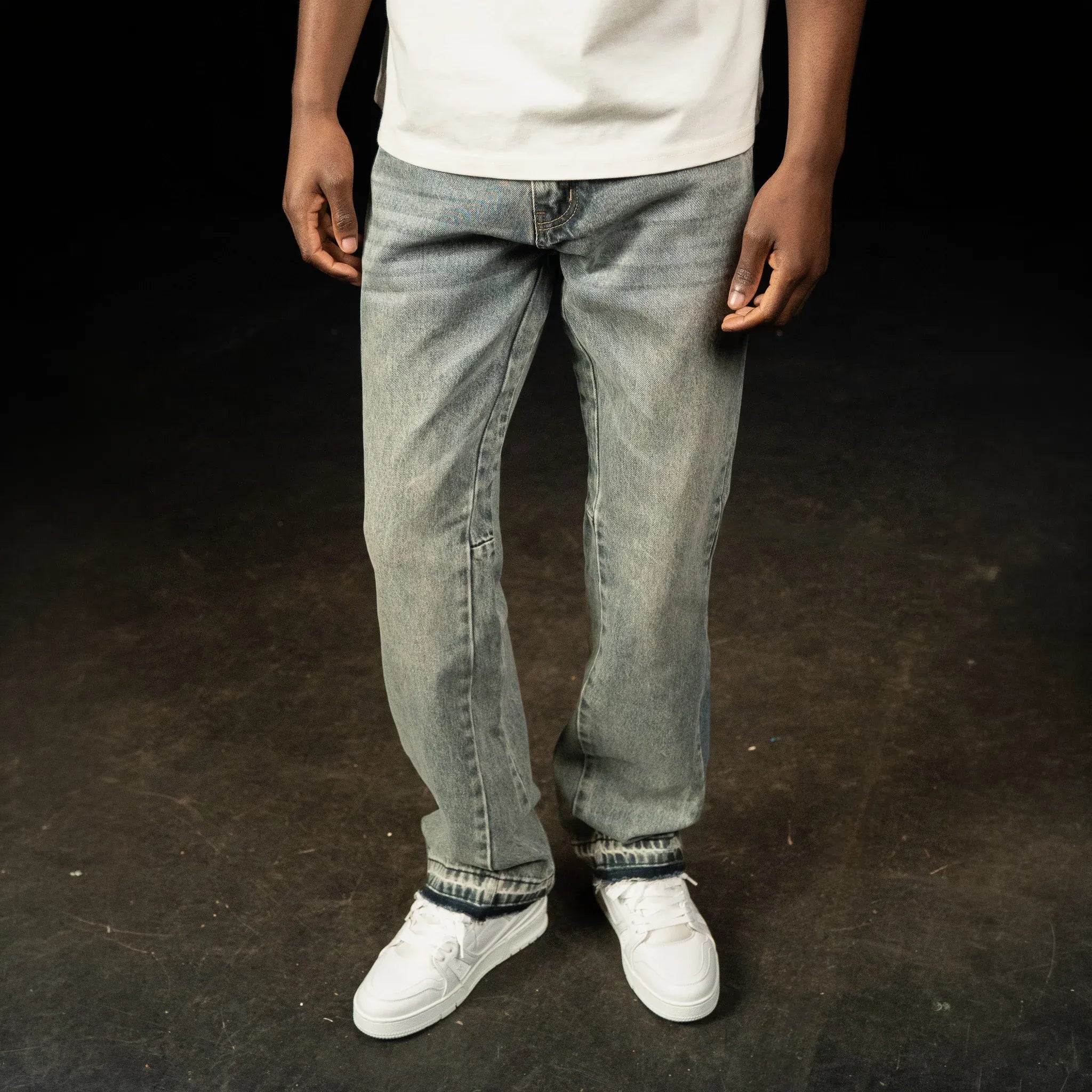 Front View of SIARR Flared Jeans Dusty Blue
