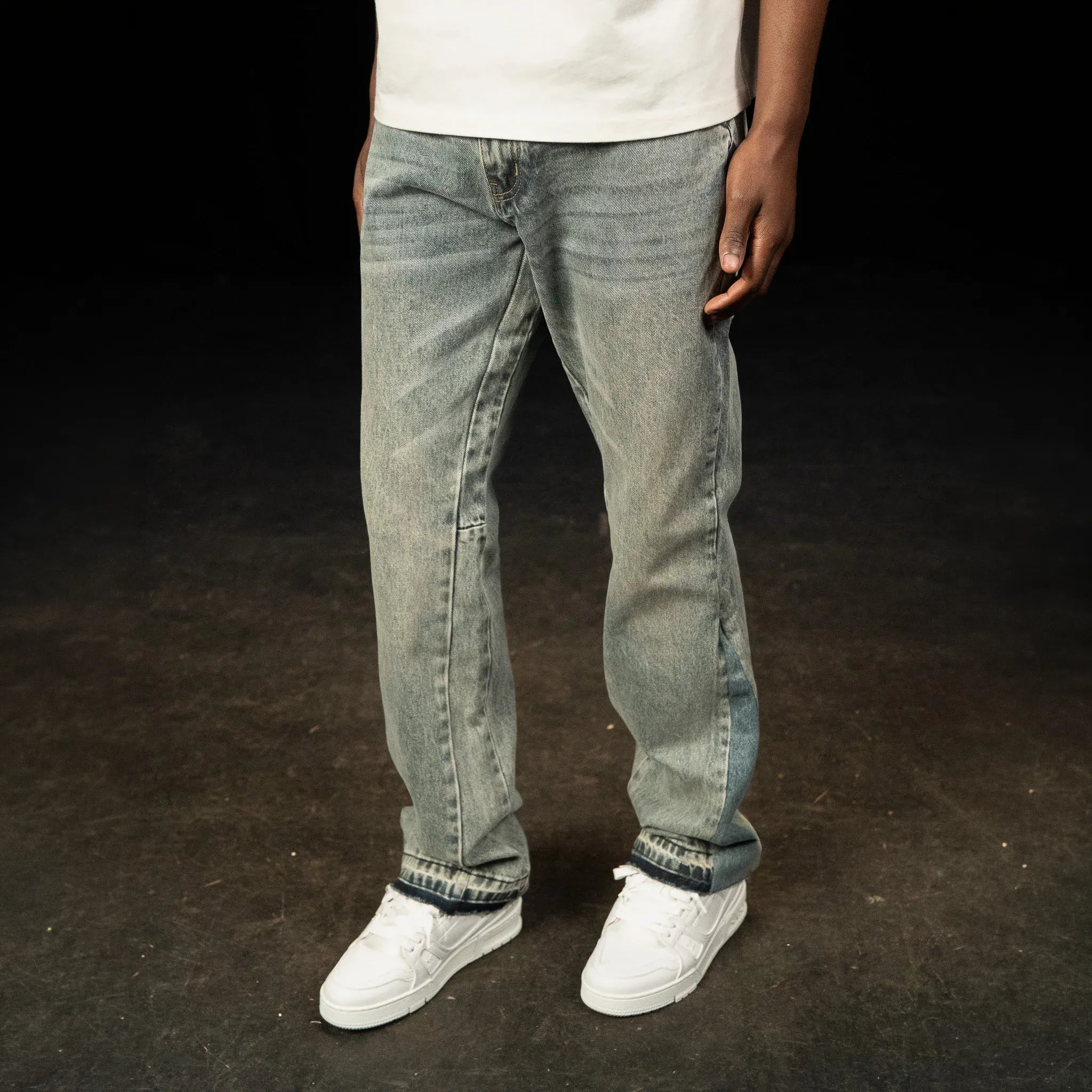 Front View of SIARR Flared Jeans Dusty Blue