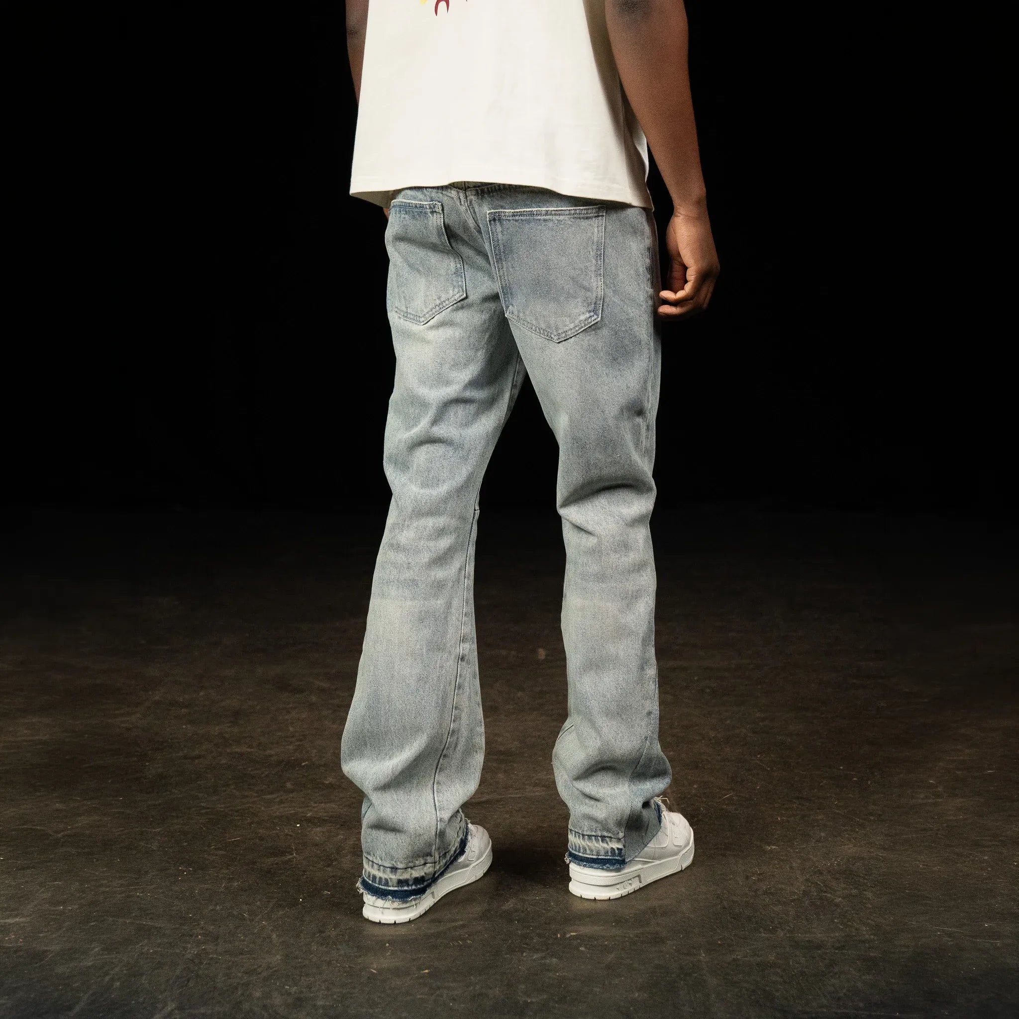 Back View of SIARR Flared Triple Blue Jeans